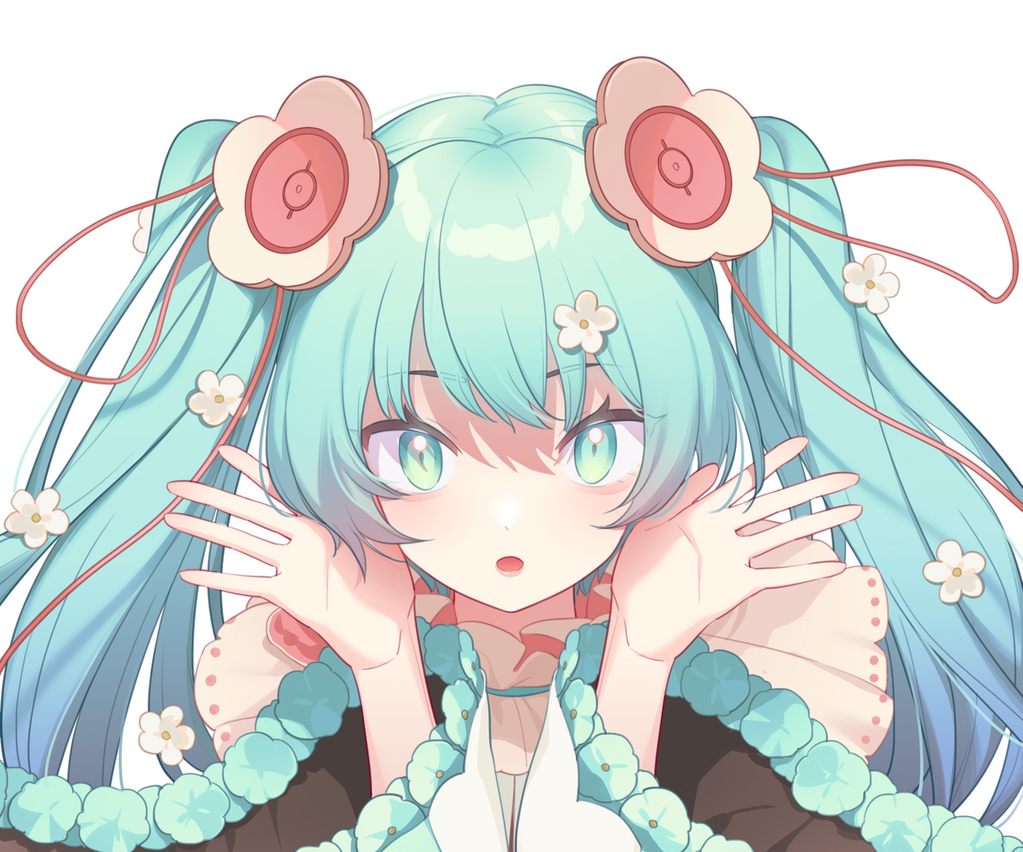 Hatsune Miku with Aqua Hair and Flower Accessories HD Wallpaper