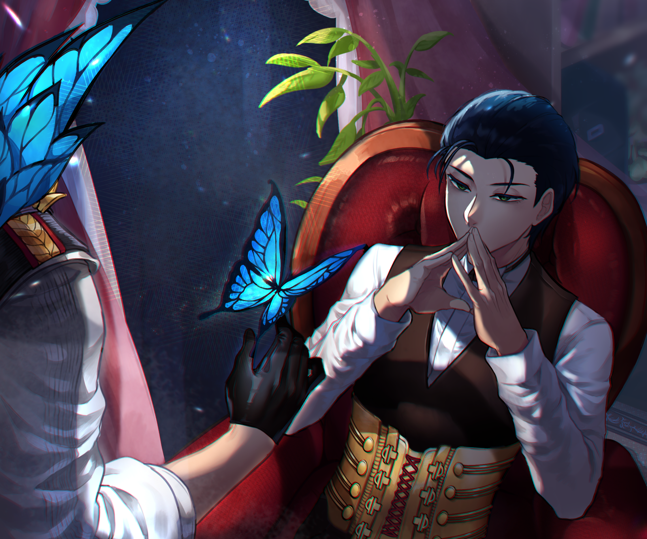 Sherlock Holmes from Fate/Grand Order with a butterfly HD Wallpaper
