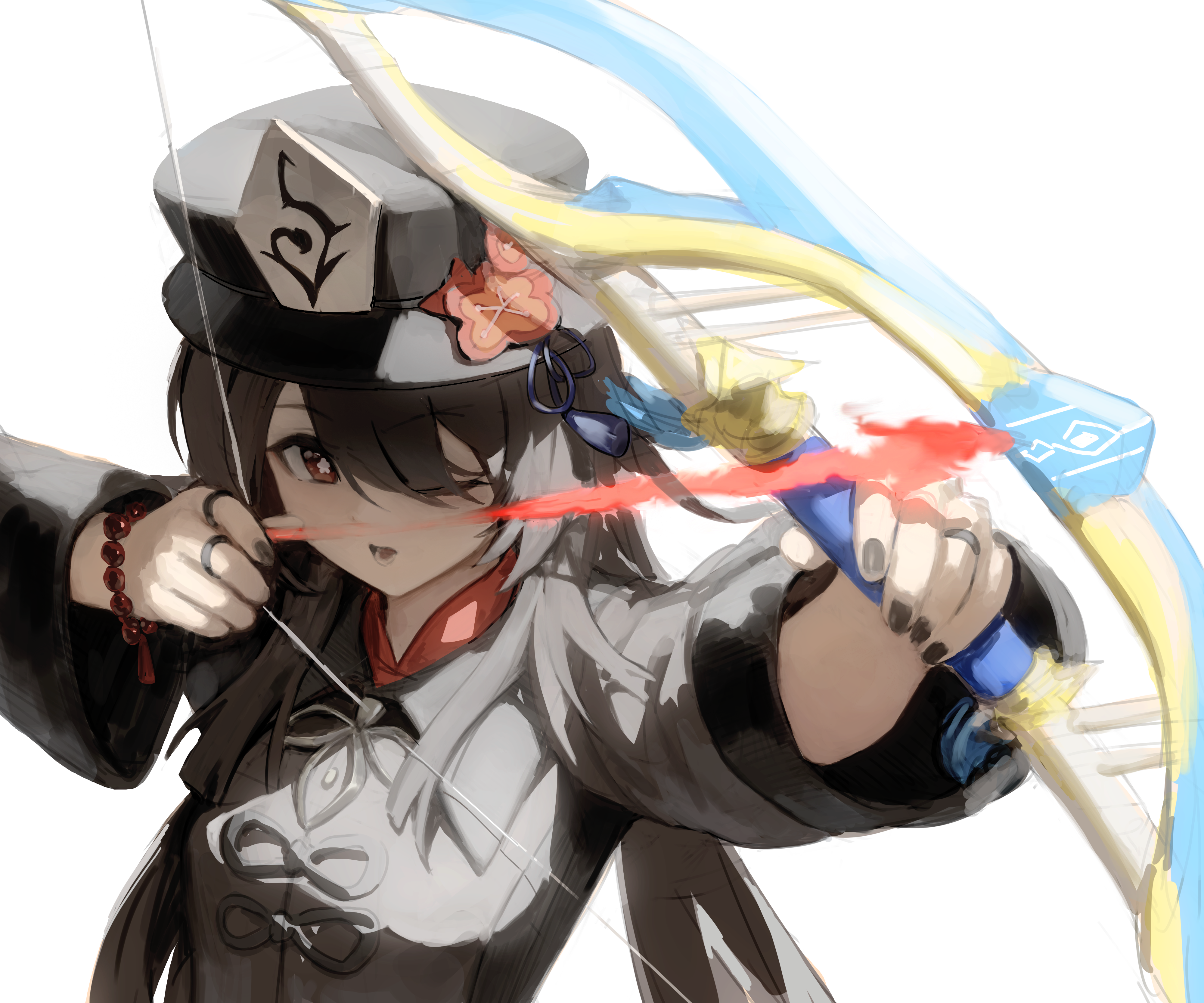 Hu Tao from Genshin Impact aiming a bow HD Wallpaper