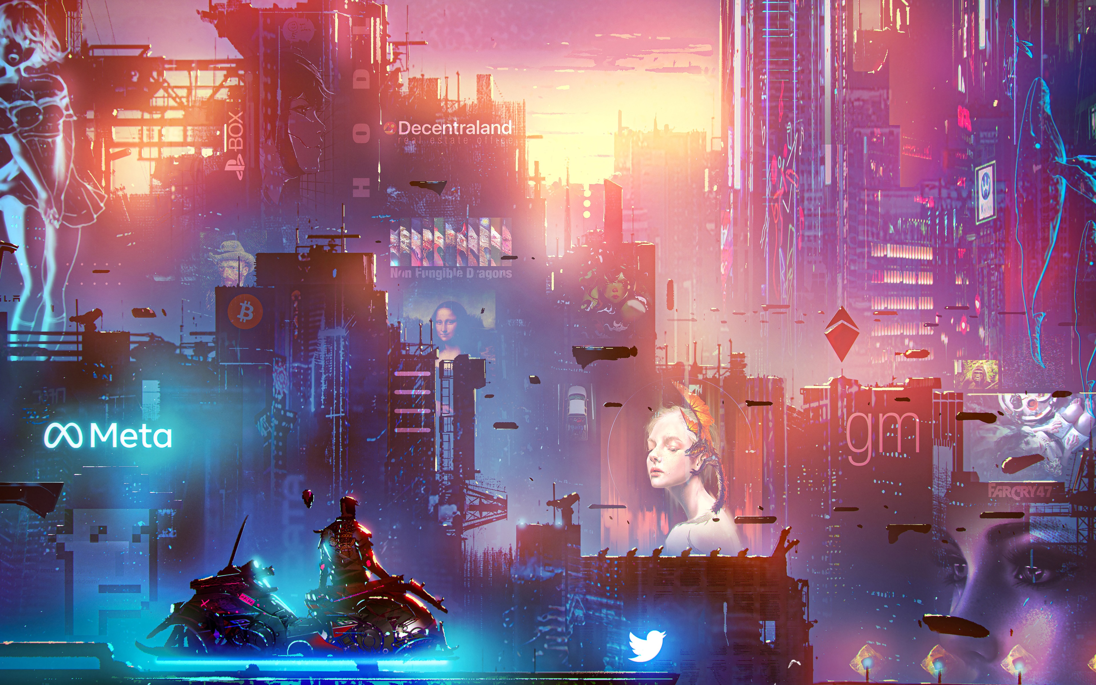 Metaverse Cityscape with Brands and Futuristic Elements 4K HD Wallpaper