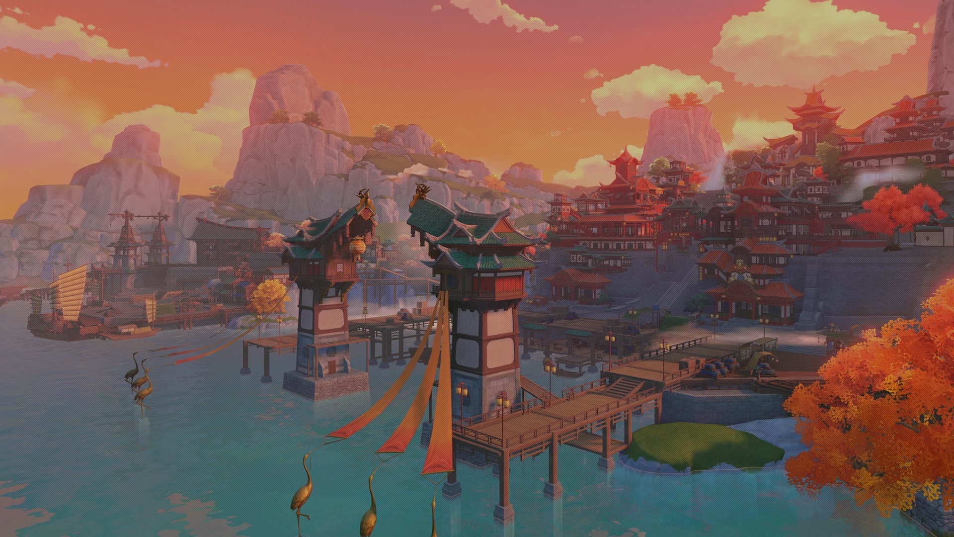 Liyue Harbor from Genshin Impact at sunset HD Wallpaper