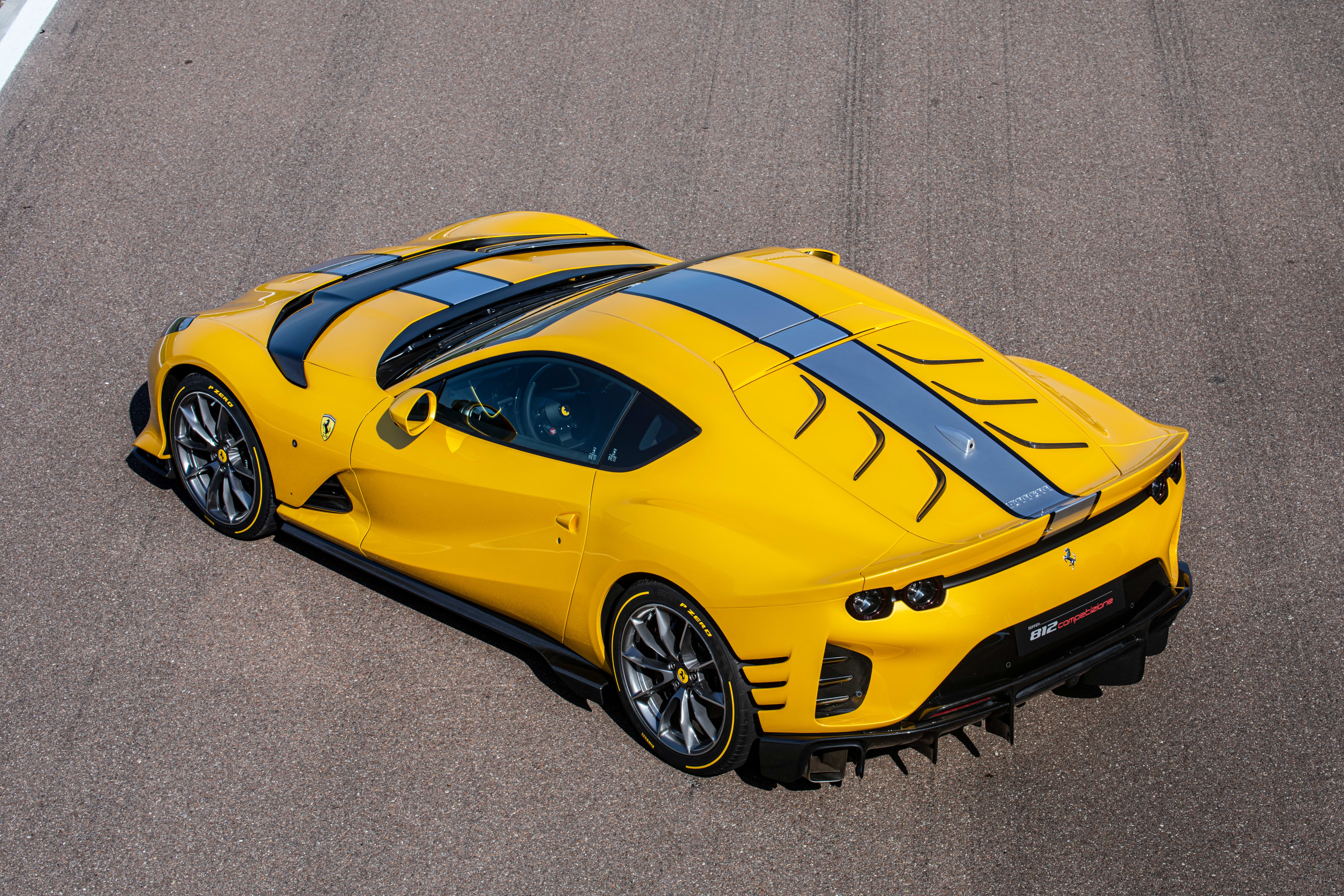 Yellow Ferrari 812 Competizione with Blue Stripes 4K HD Wallpaper