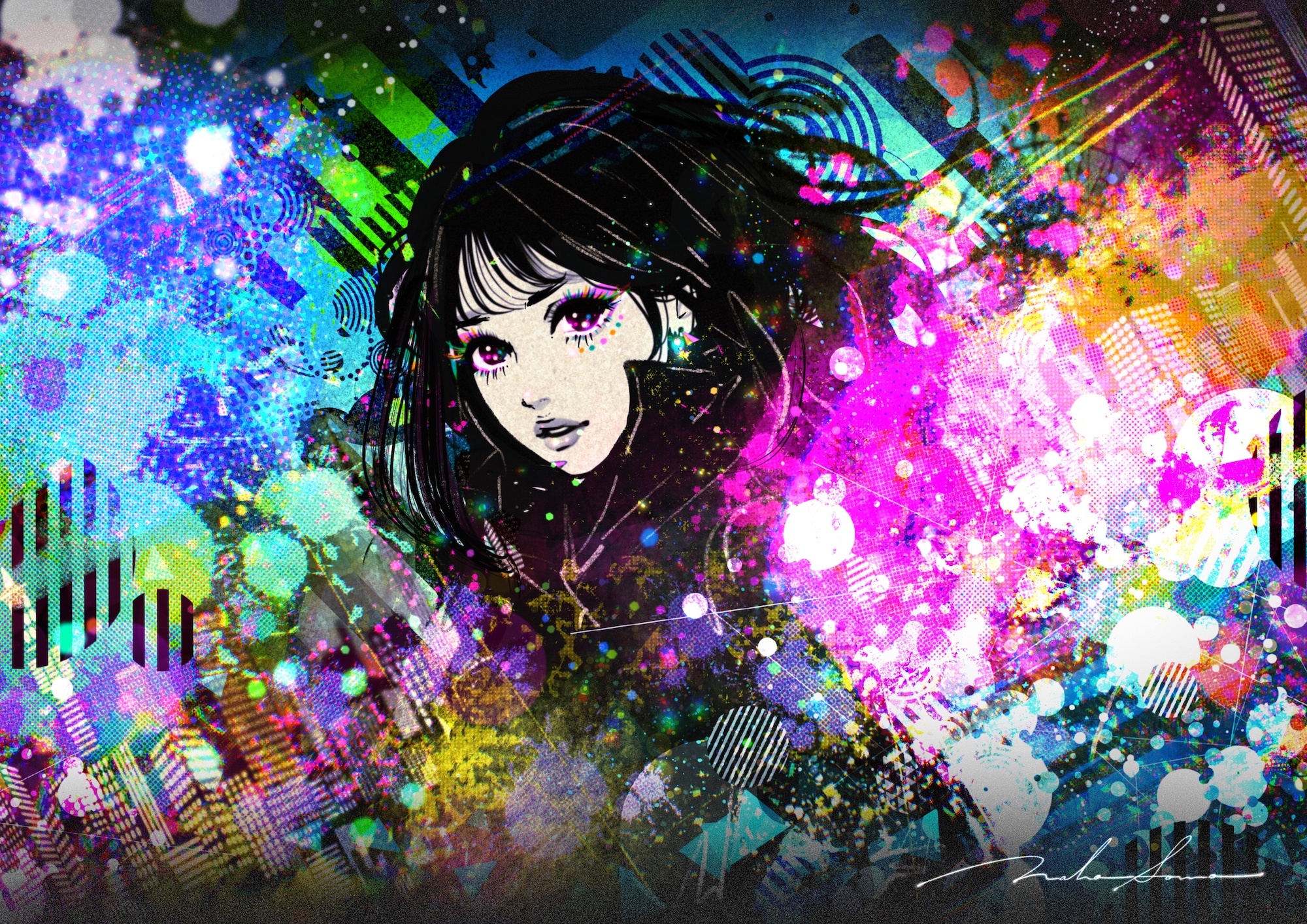 Girl with colorful abstract background HD Wallpaper