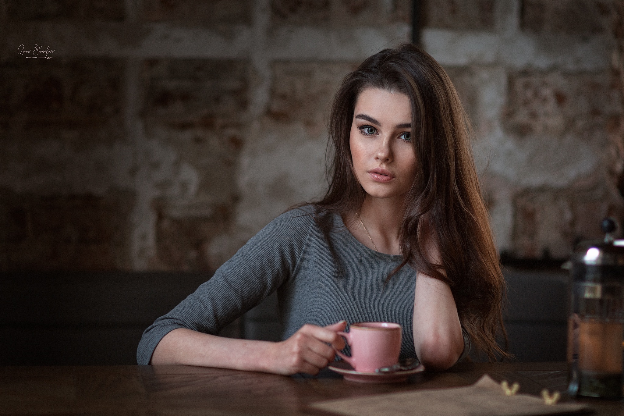 Anna Shuvalova with a cup of coffee HD Wallpaper