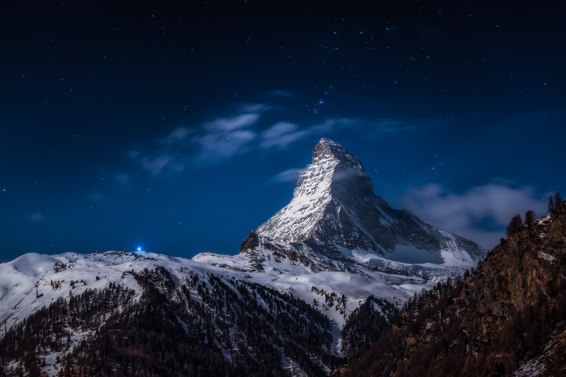 Matterhorn mountain at night with stars HD Wallpaper