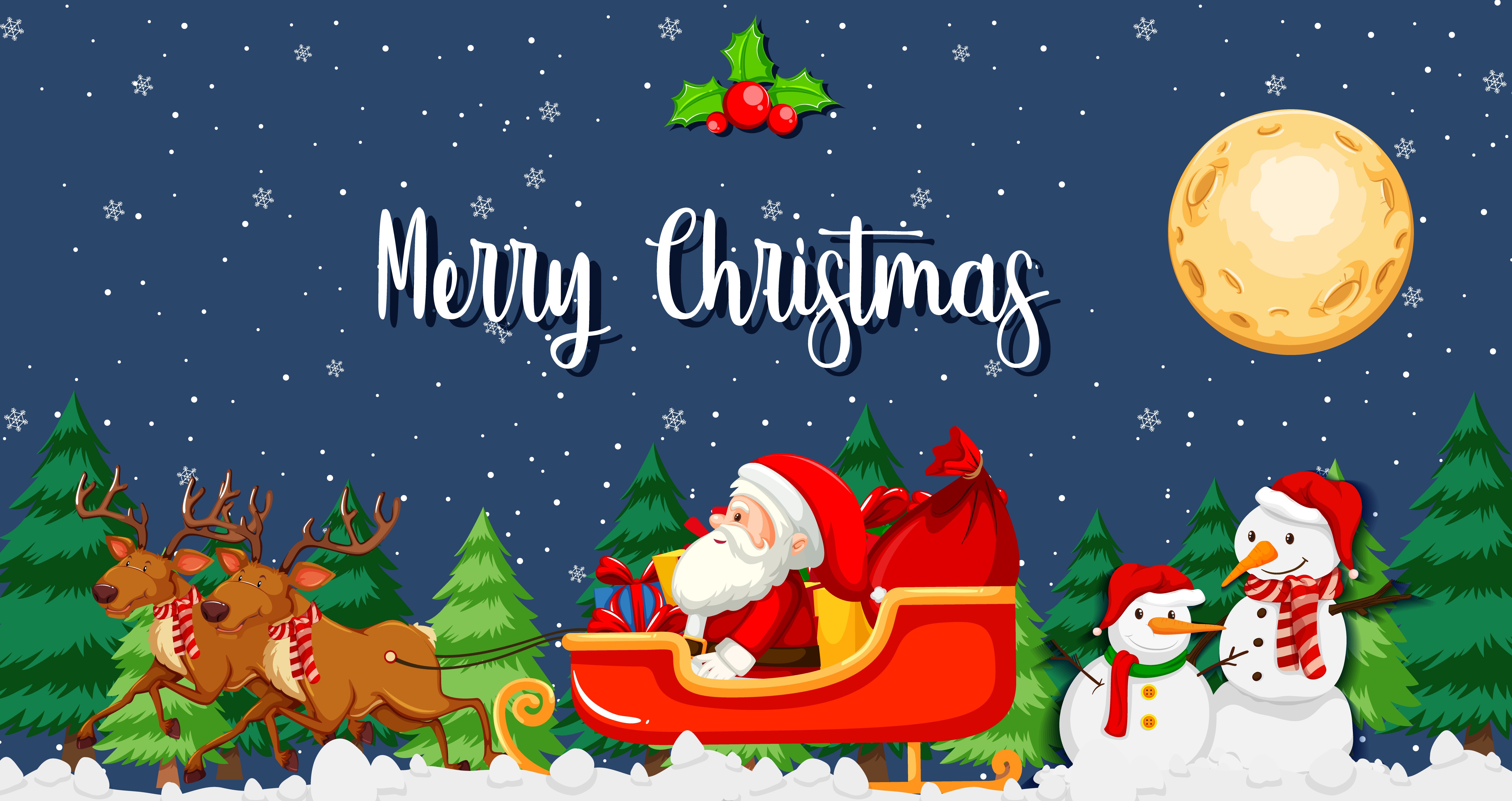 Merry Christmas Santa Sleigh Reindeer Snowman HD Wallpaper