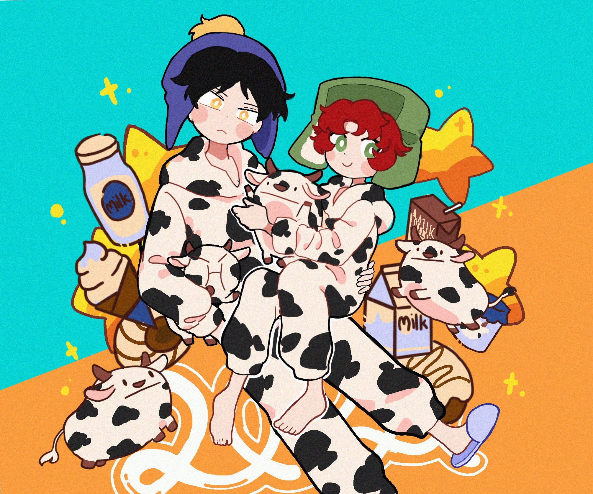 Craig Tucker and Kyle Broflovski in cow pajamas HD Wallpaper