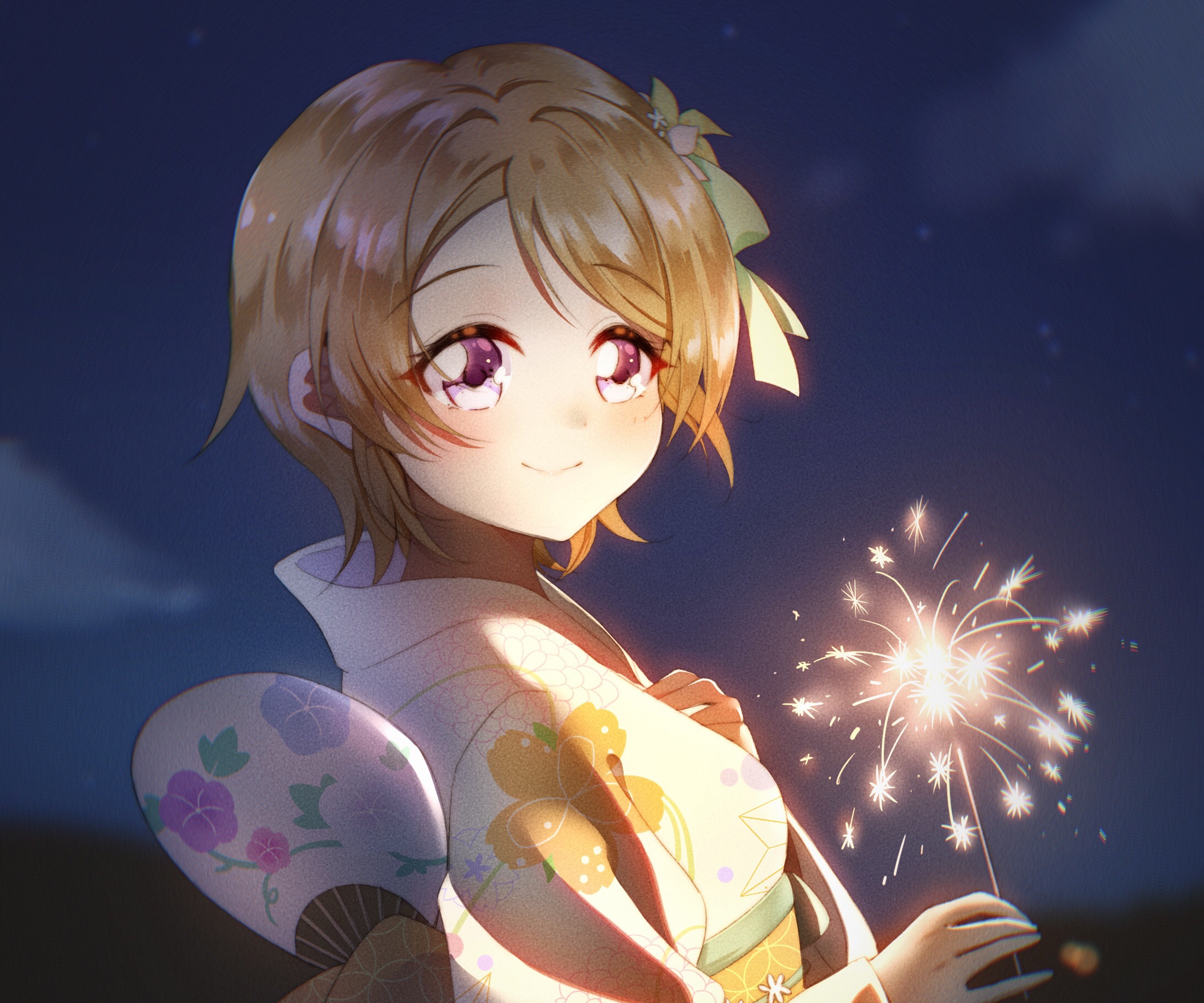 Hanayo Koizumi from Love Live! holding a sparkler HD Wallpaper
