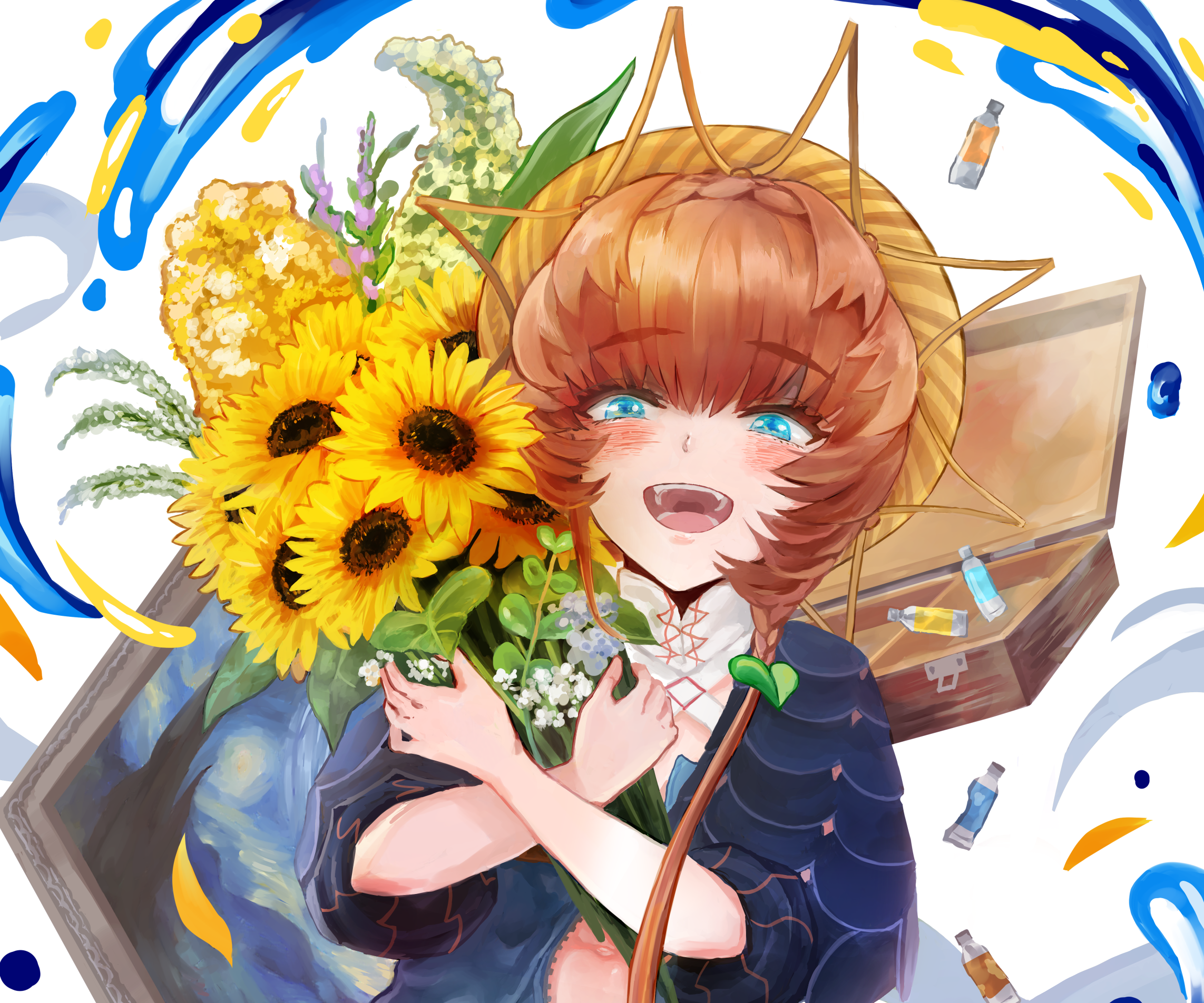 Van Gogh from Fate/Grand Order with sunflowers HD Wallpaper