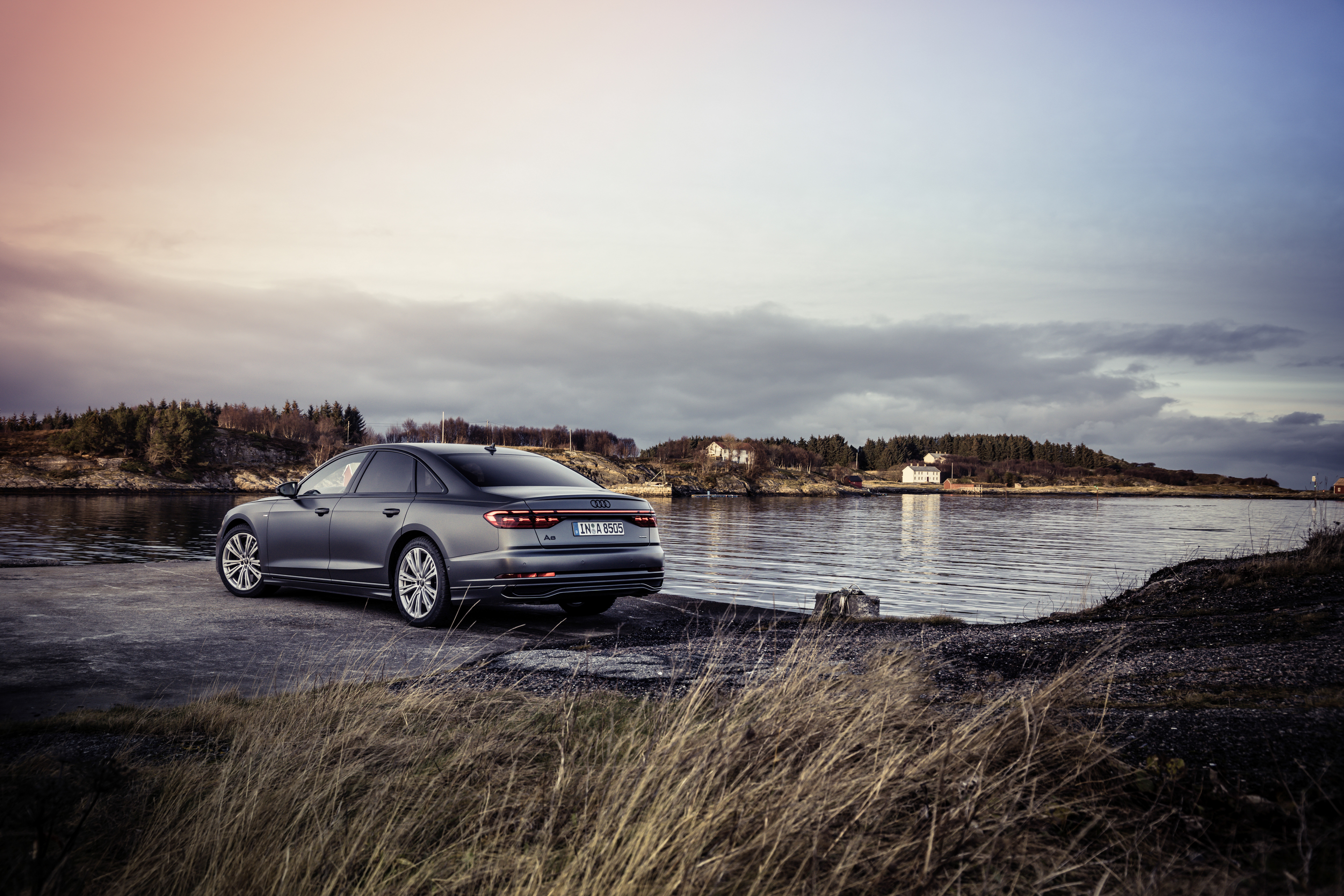 Audi A8 quattro S line sedan by water HD Wallpaper