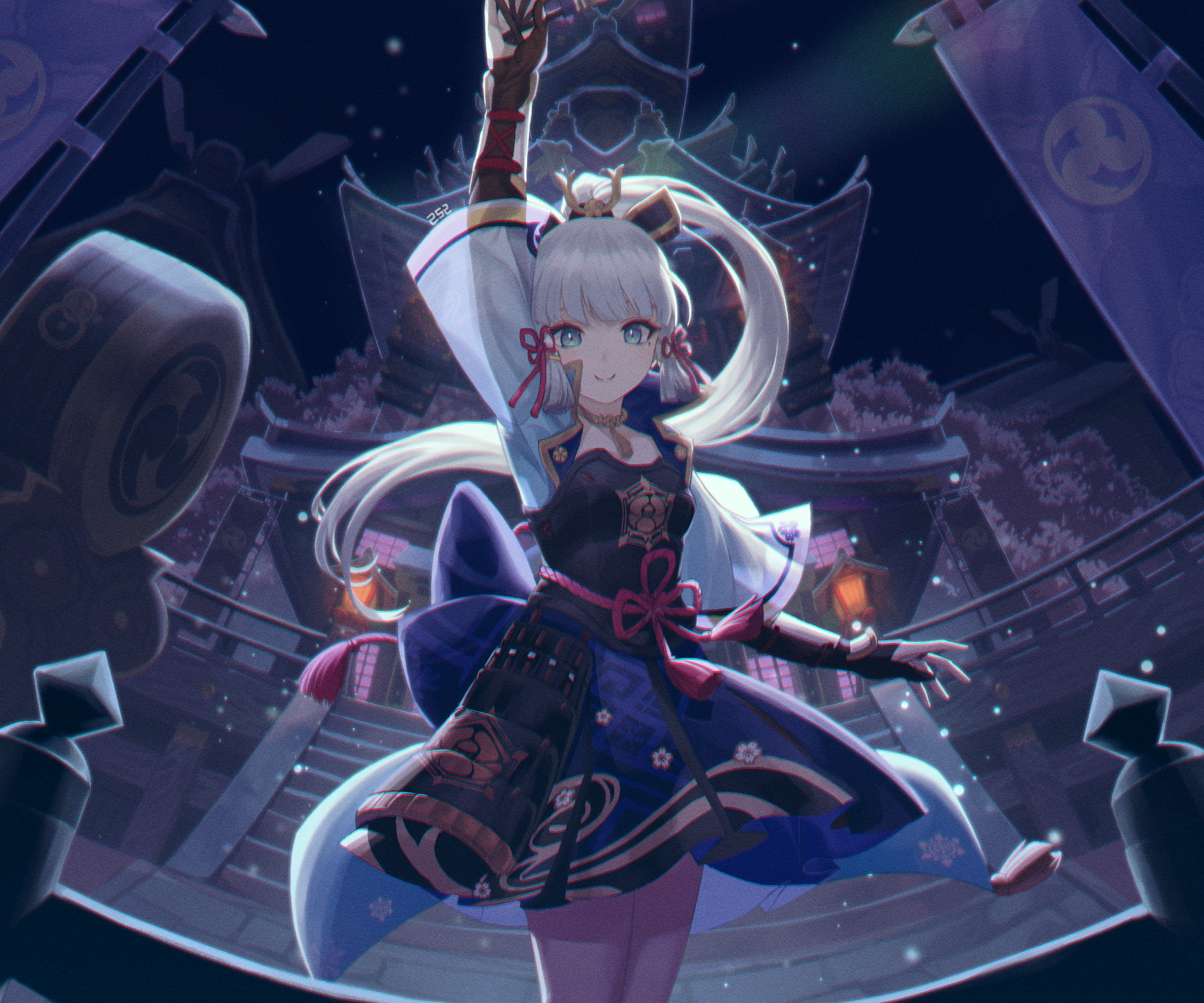 Kamisato Ayaka from Genshin Impact dancing at night HD Wallpaper