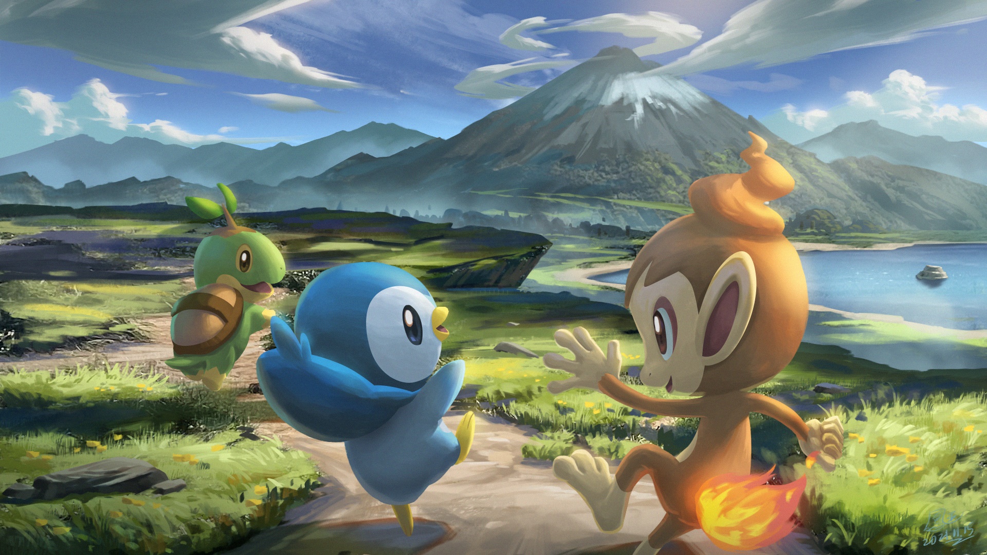 Turtwig, Chimchar, and Piplup from Pokémon HD Wallpaper