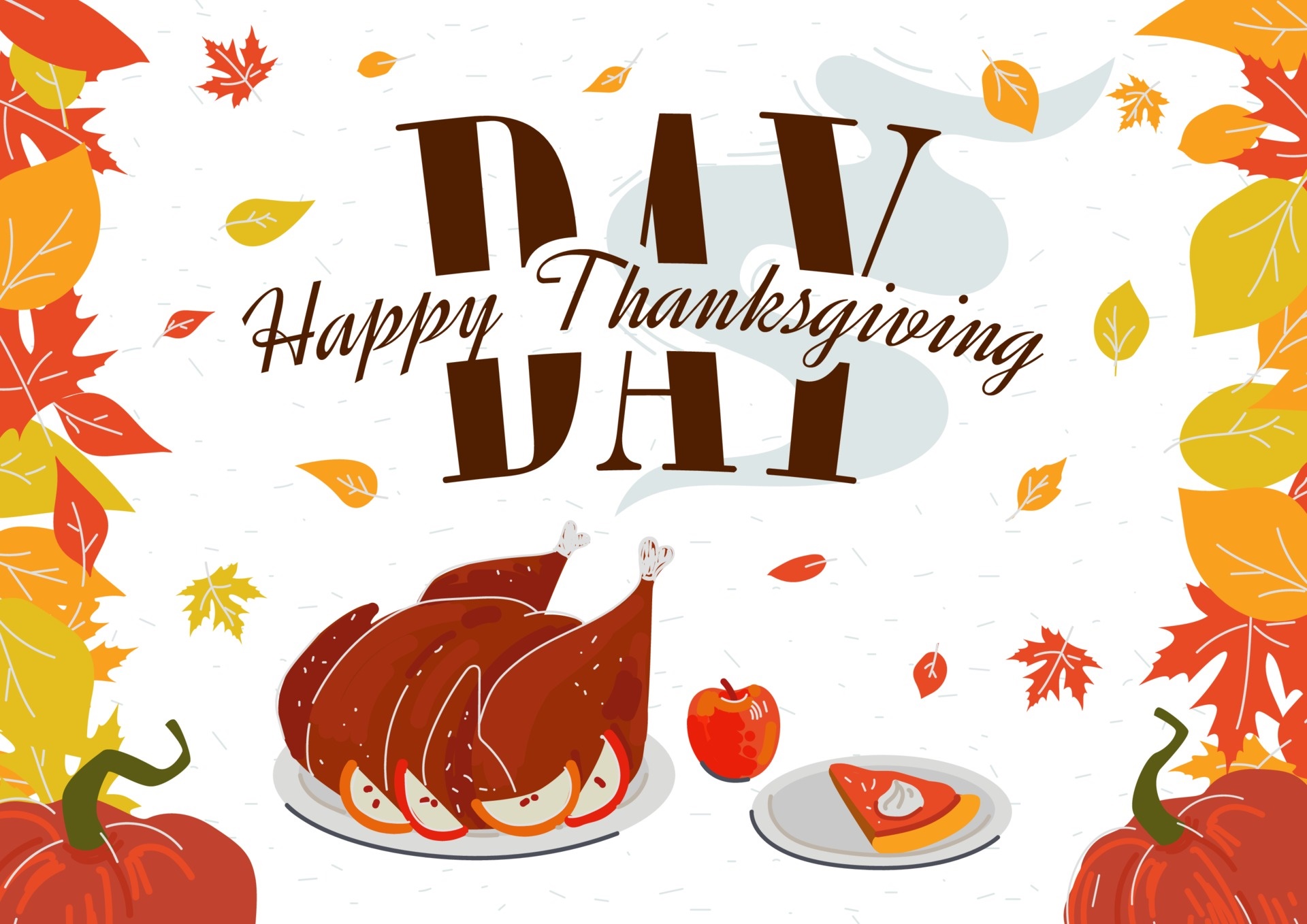 Happy Thanksgiving Day with Turkey and Pie HD Wallpaper