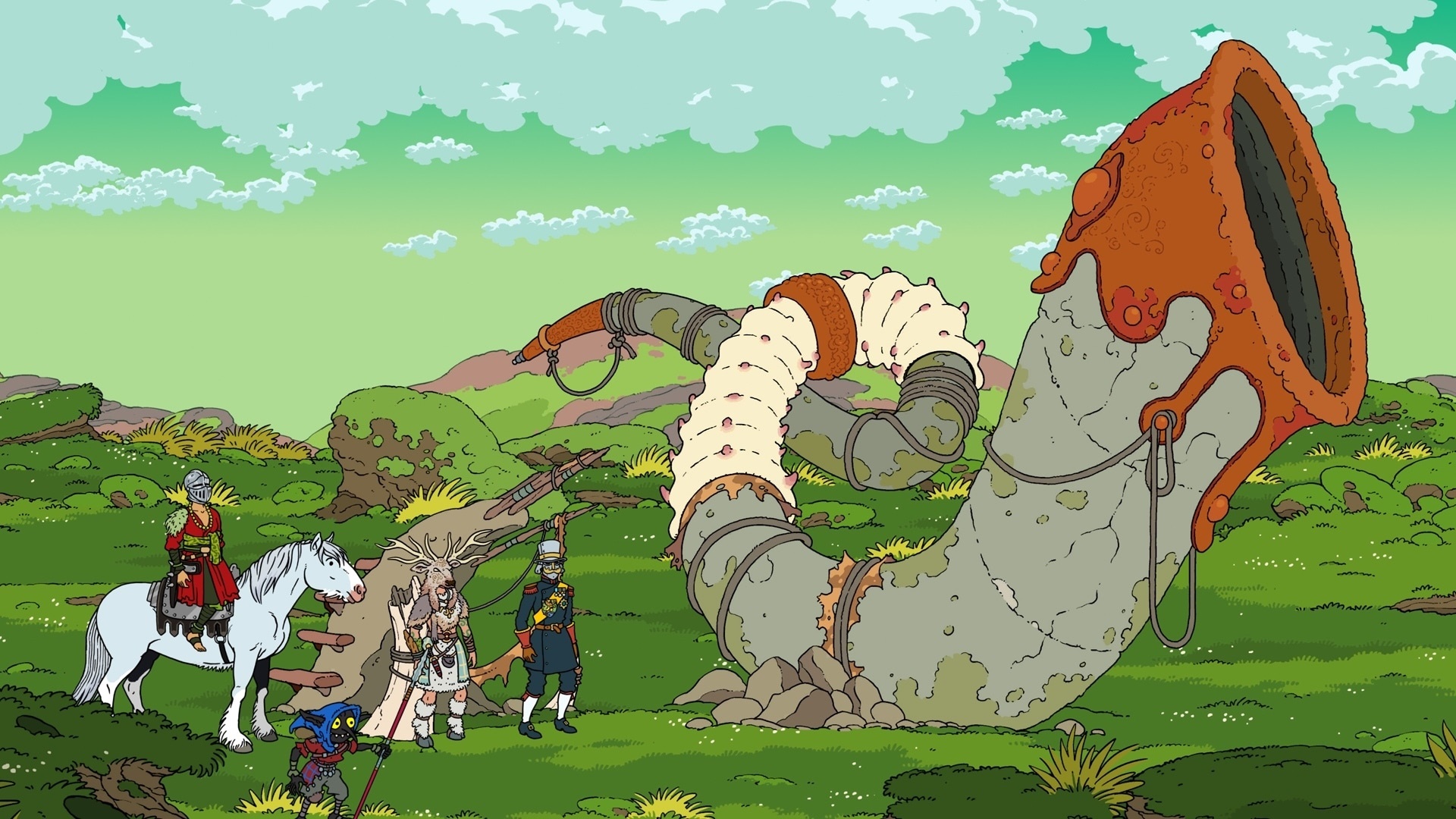 Curious Expedition 2 characters and giant horn HD Wallpaper