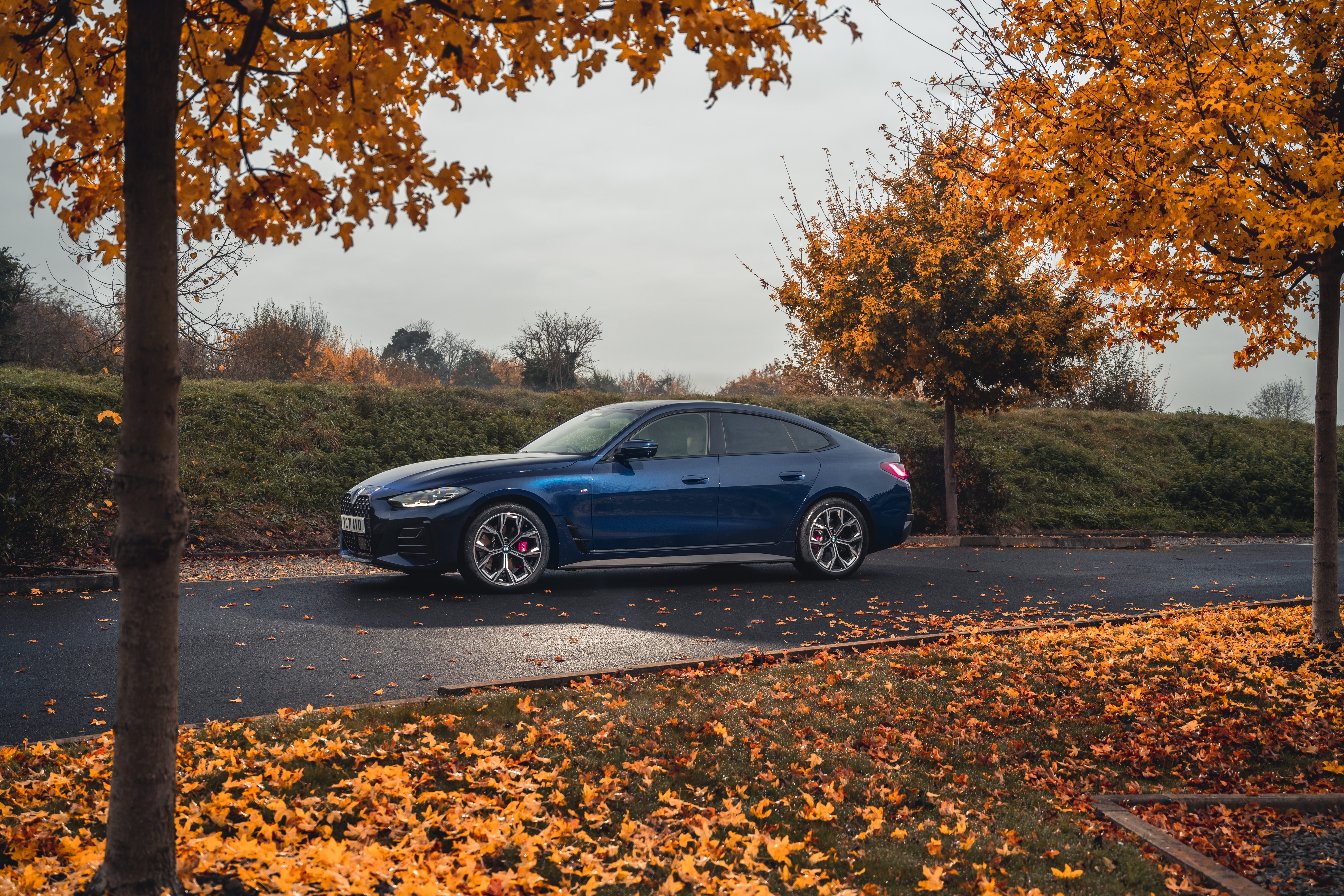 Blue BMW 420i Gran Coupé M Sport in Autumn HD Wallpaper