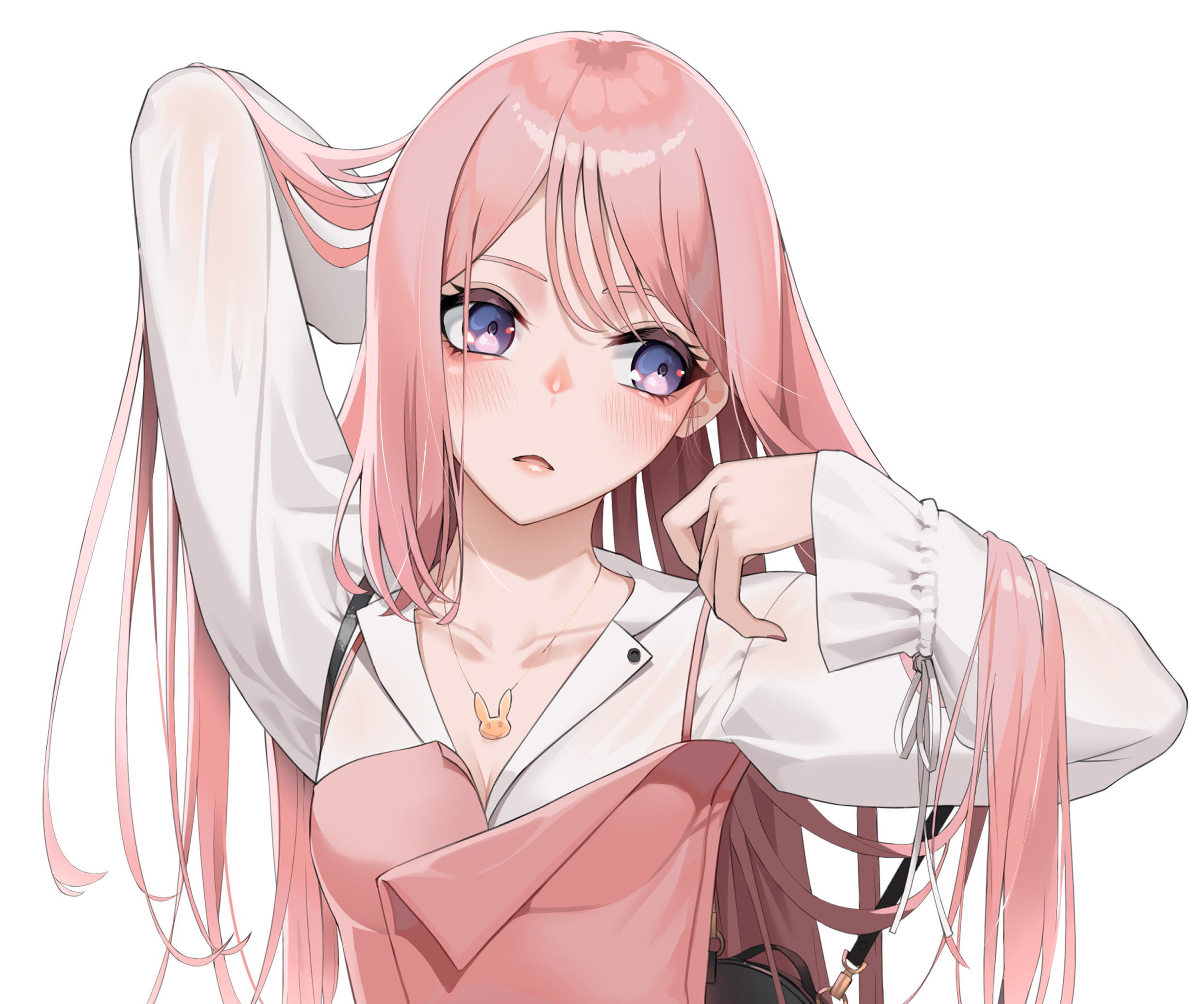 Anime girl with pink hair and blue eyes HD Wallpaper