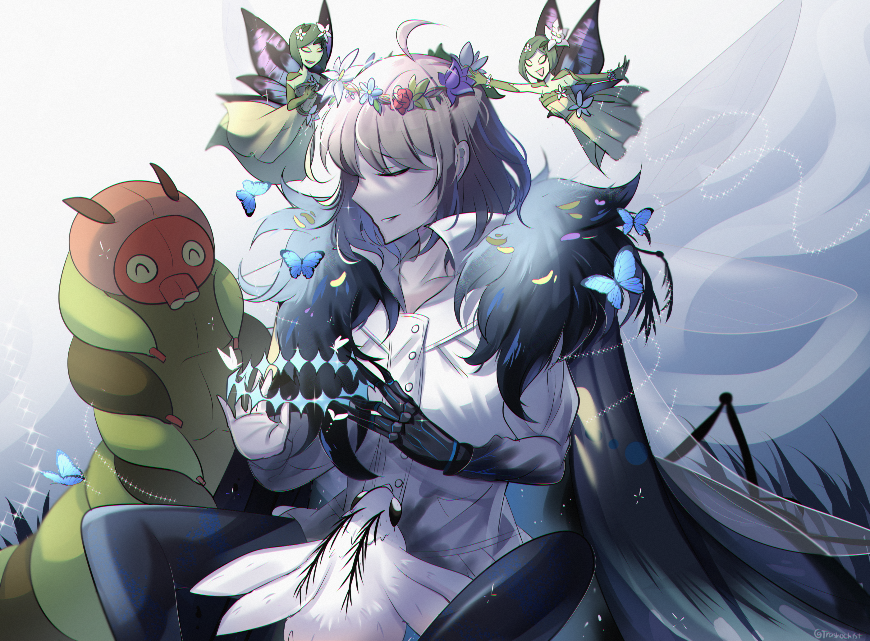 Oberon from Fate/Grand Order with fairies and a caterpillar HD Wallpaper