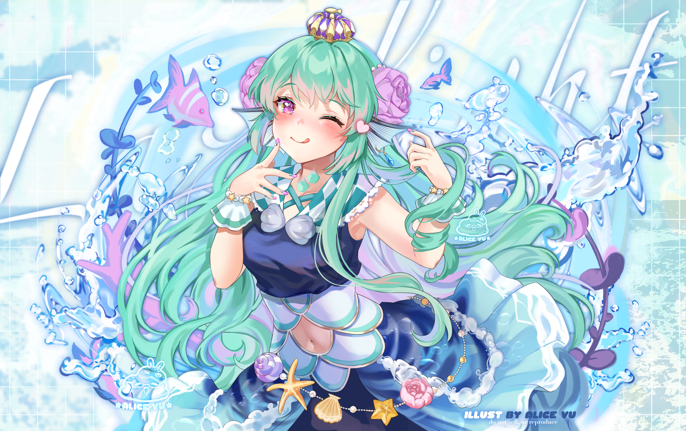 Finana Ryugu from Nijisanji with Aqua Theme HD Wallpaper