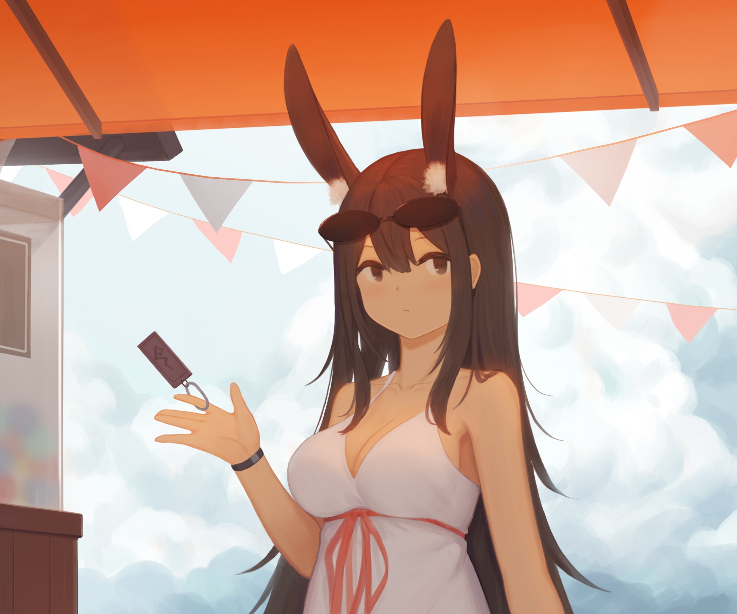 Girl with animal ears wearing a white dress HD Wallpaper
