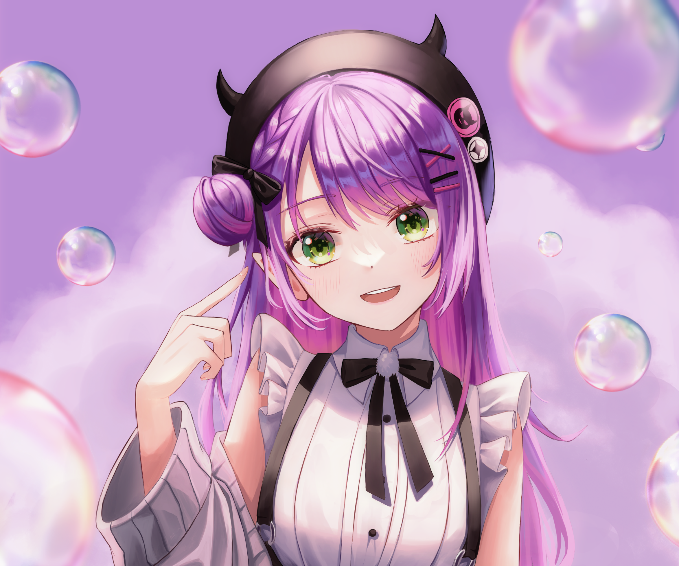 Tokoyami Towa from Hololive with purple hair and green eyes HD Wallpaper