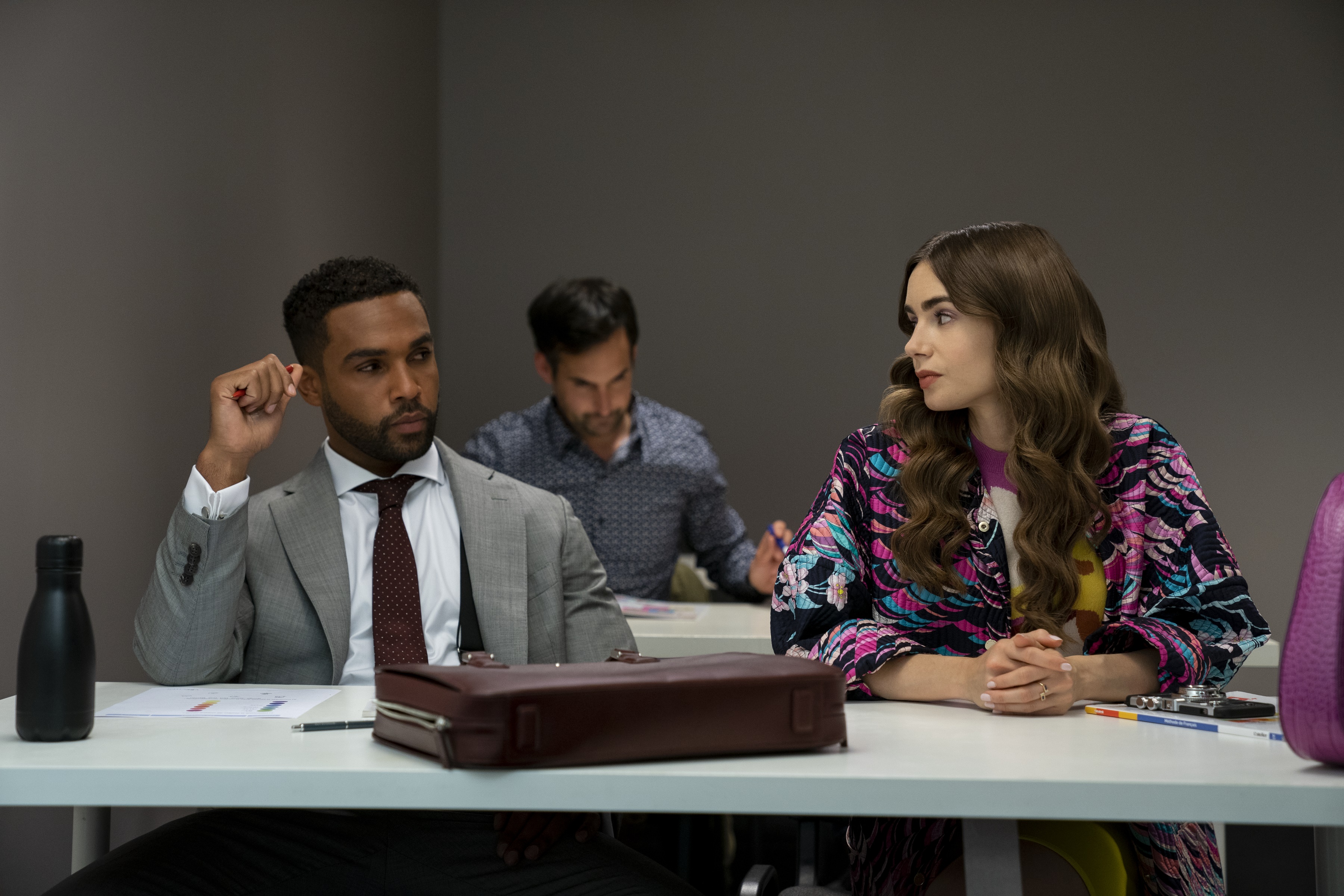 Emily in Paris: Gabriel and Emily in a classroom HD Wallpaper