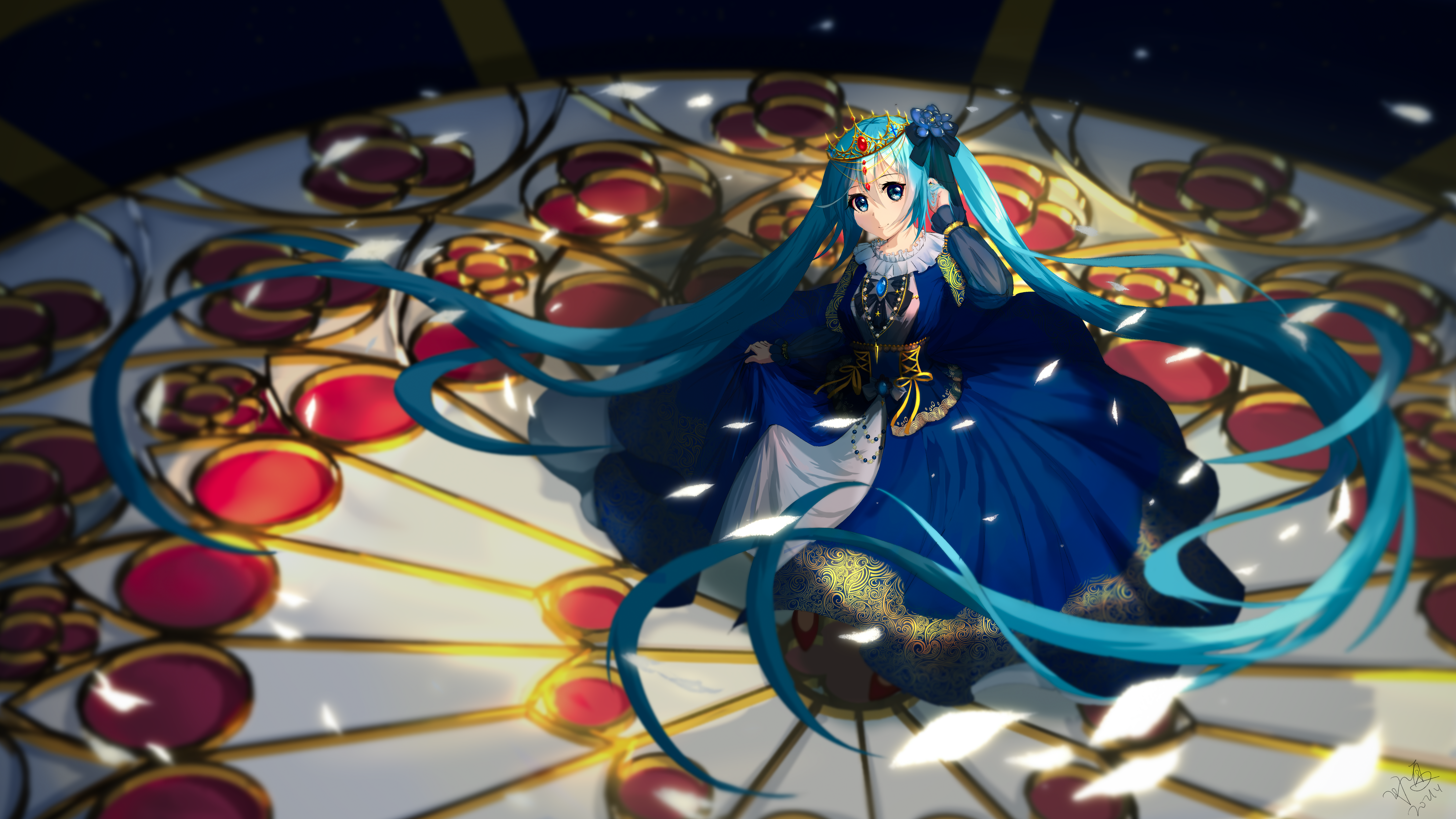 Hatsune Miku in a blue royal dress HD Wallpaper