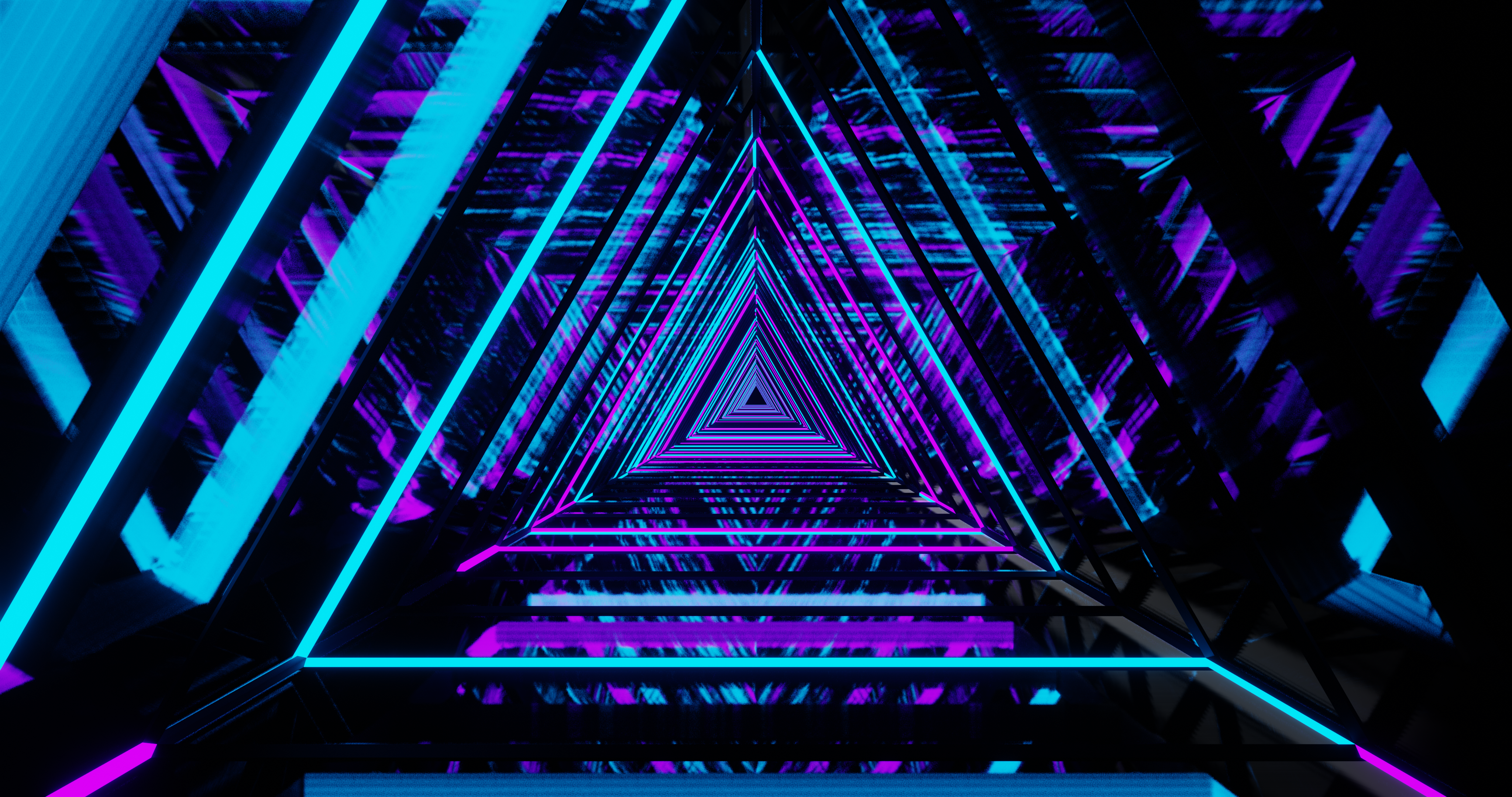 Neon Triangle Tunnel HD Wallpaper