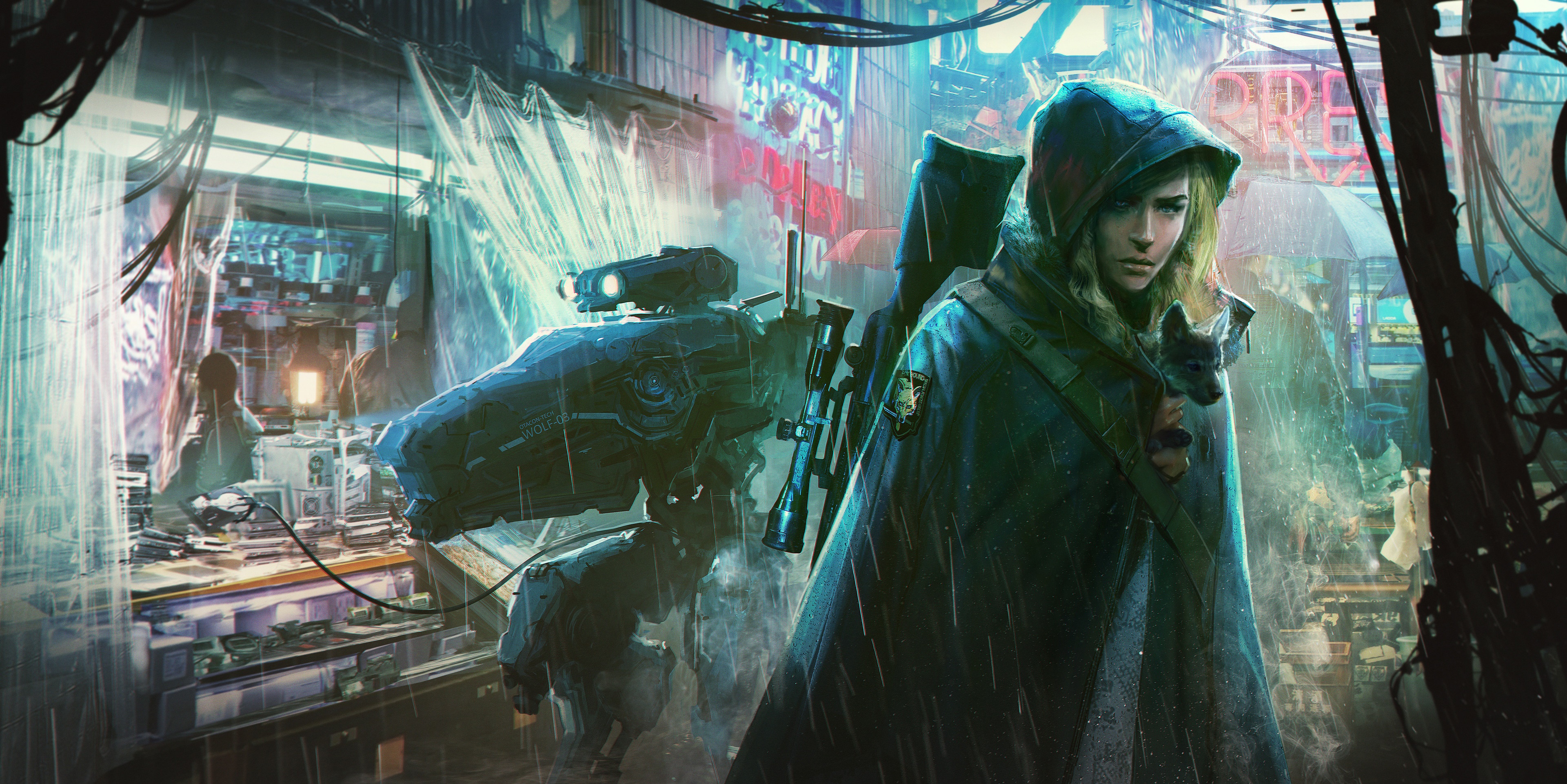 Sniper Wolf from Metal Gear Solid in a futuristic city HD Wallpaper