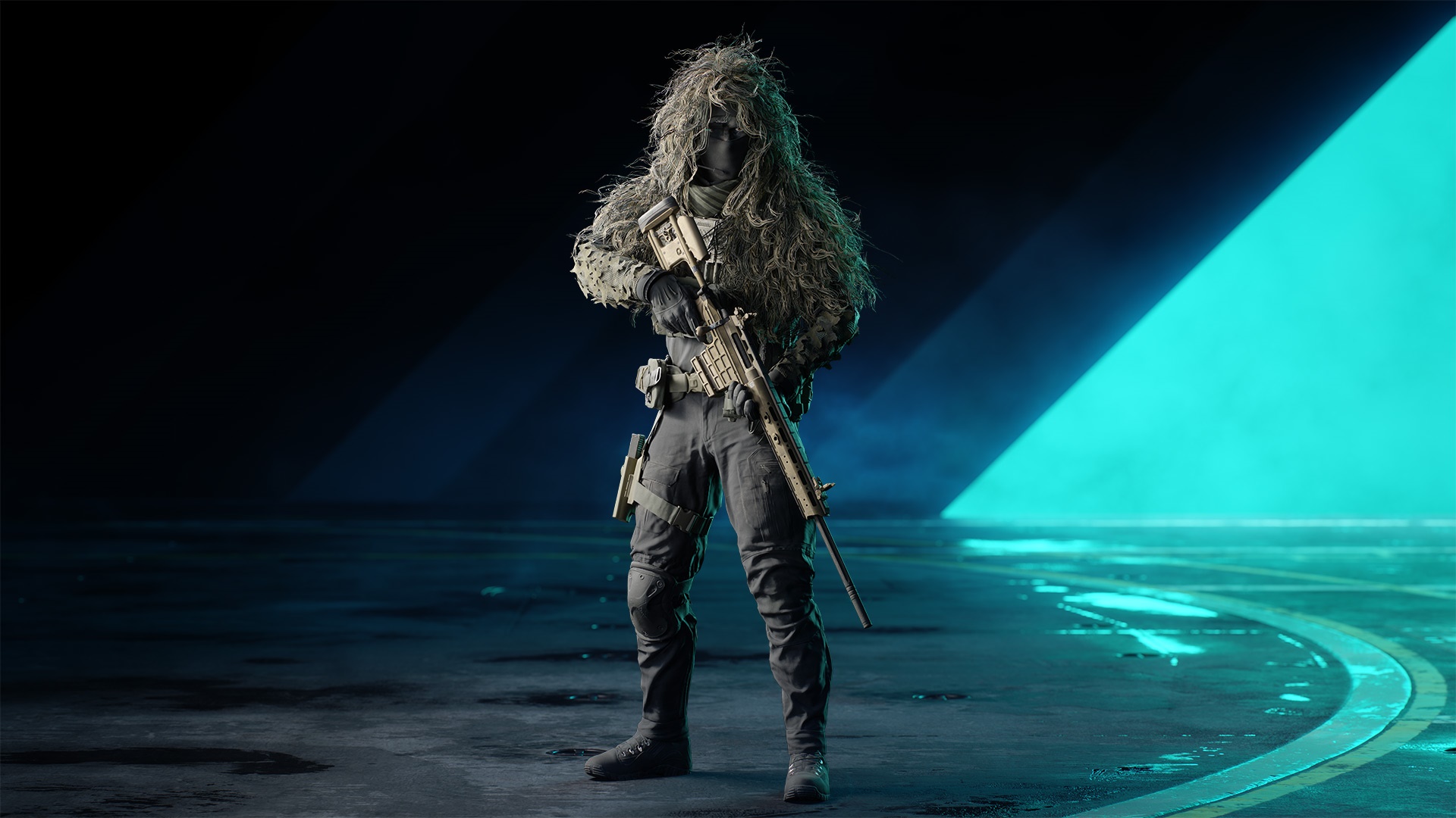 Soldier in ghillie suit holding a rifle in Battlefield 2042 HD Wallpaper