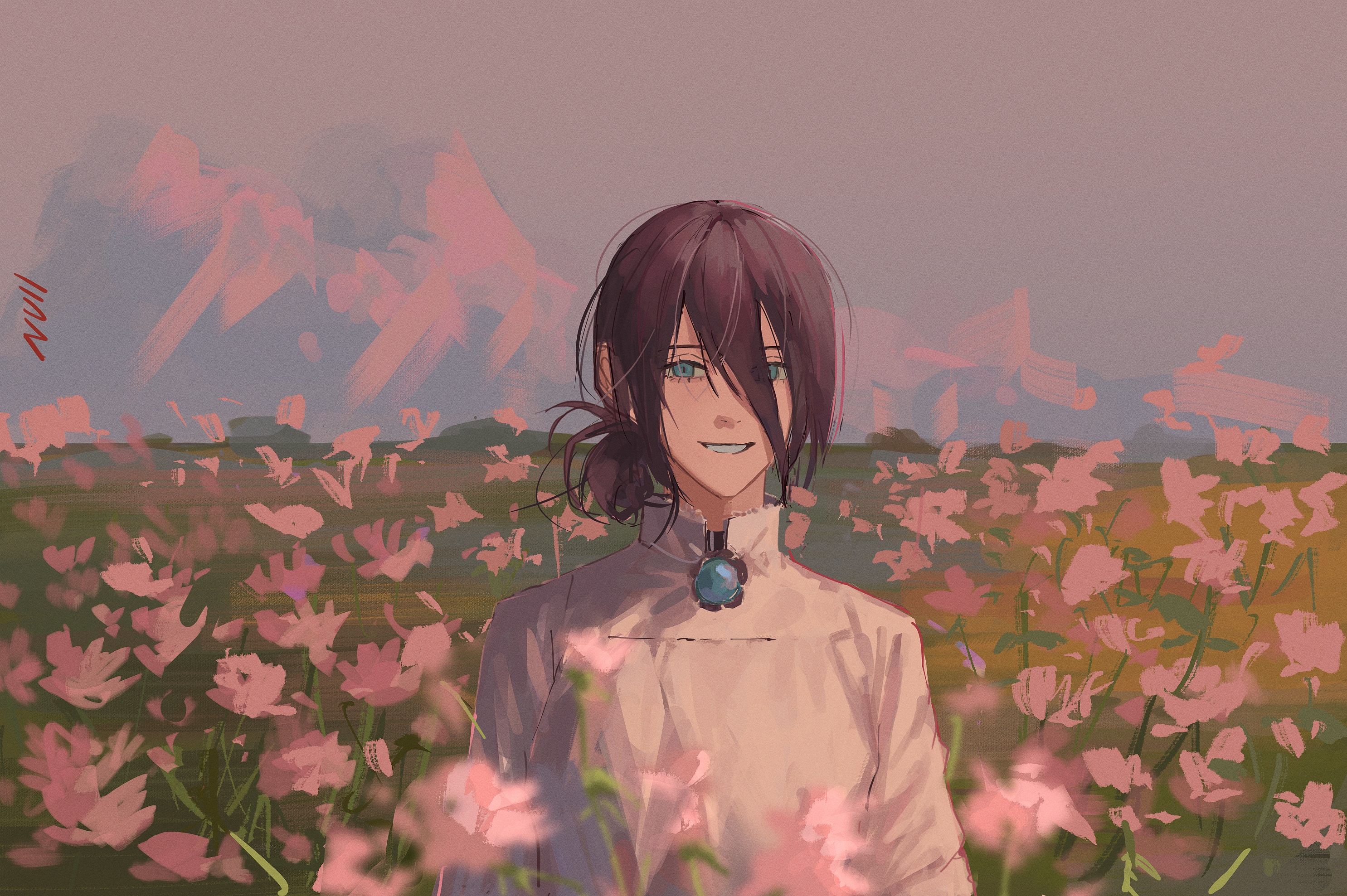 Reze from Chainsaw Man in a flower field HD Wallpaper
