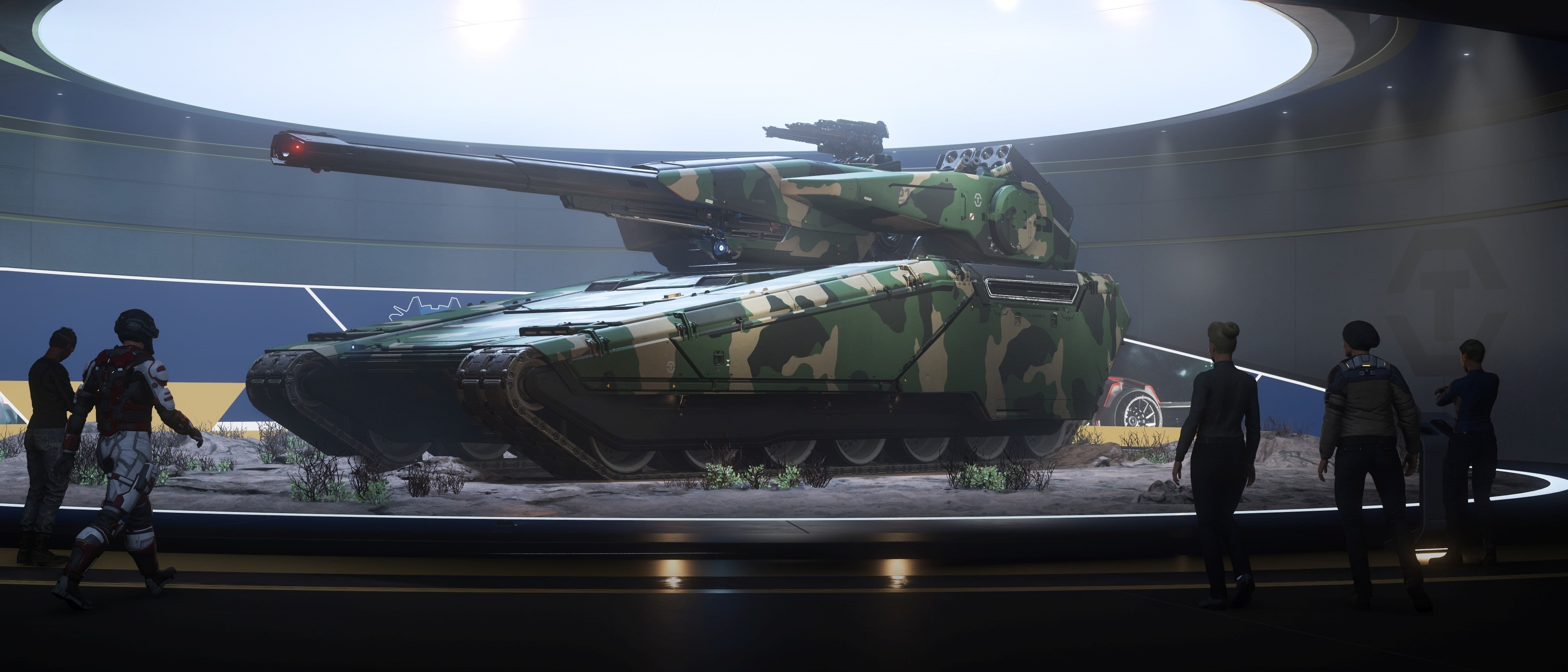 Star Citizen tank on display with onlookers HD Wallpaper