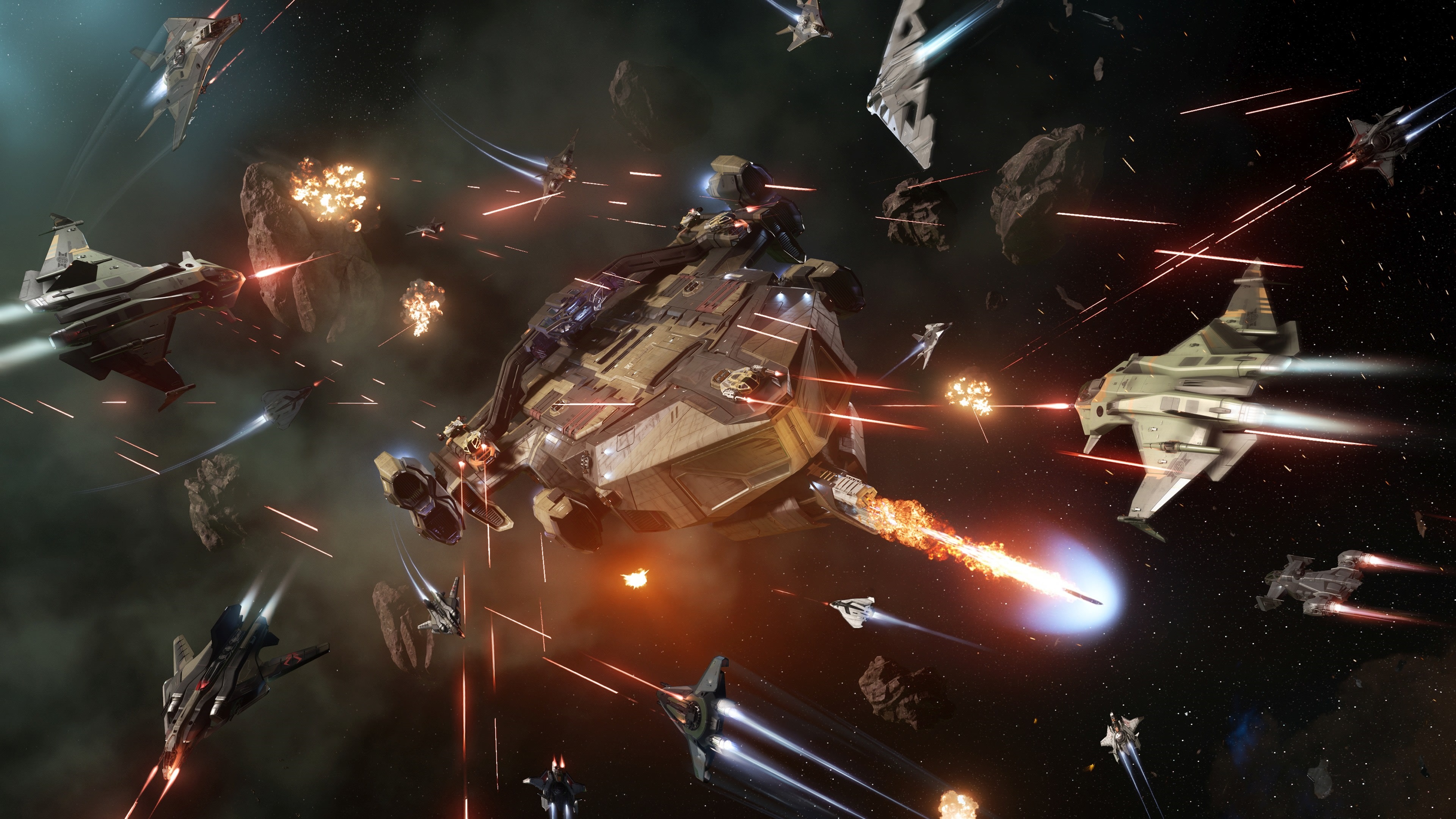 Star Citizen 4K Spaceship Battle HD Wallpaper