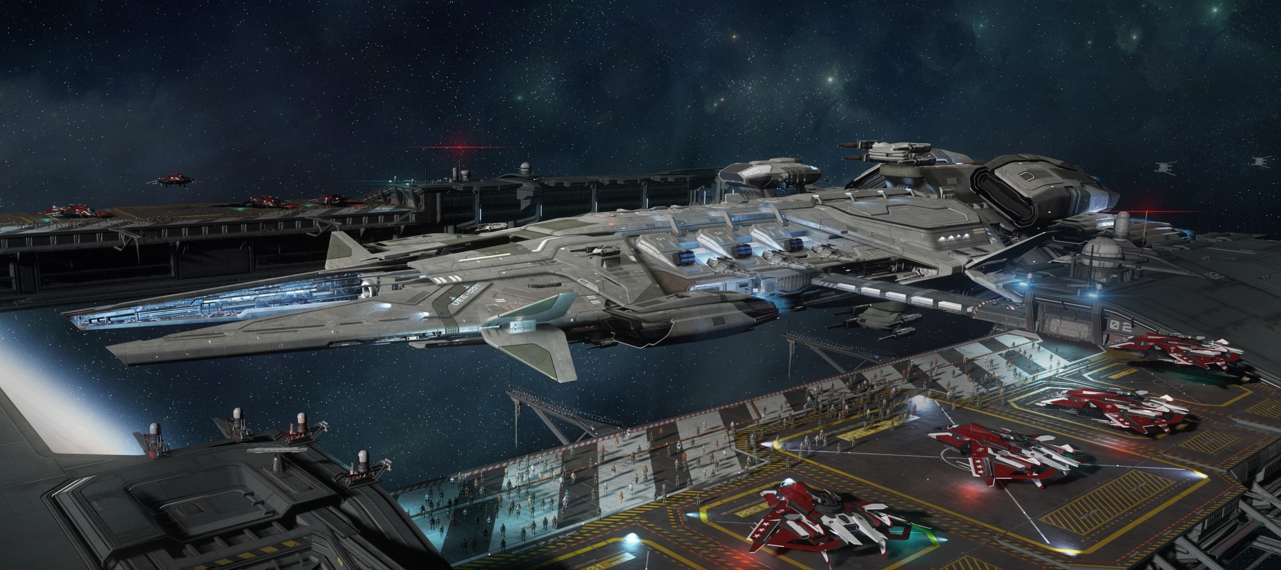 Star Citizen spaceship docked at space station HD Wallpaper