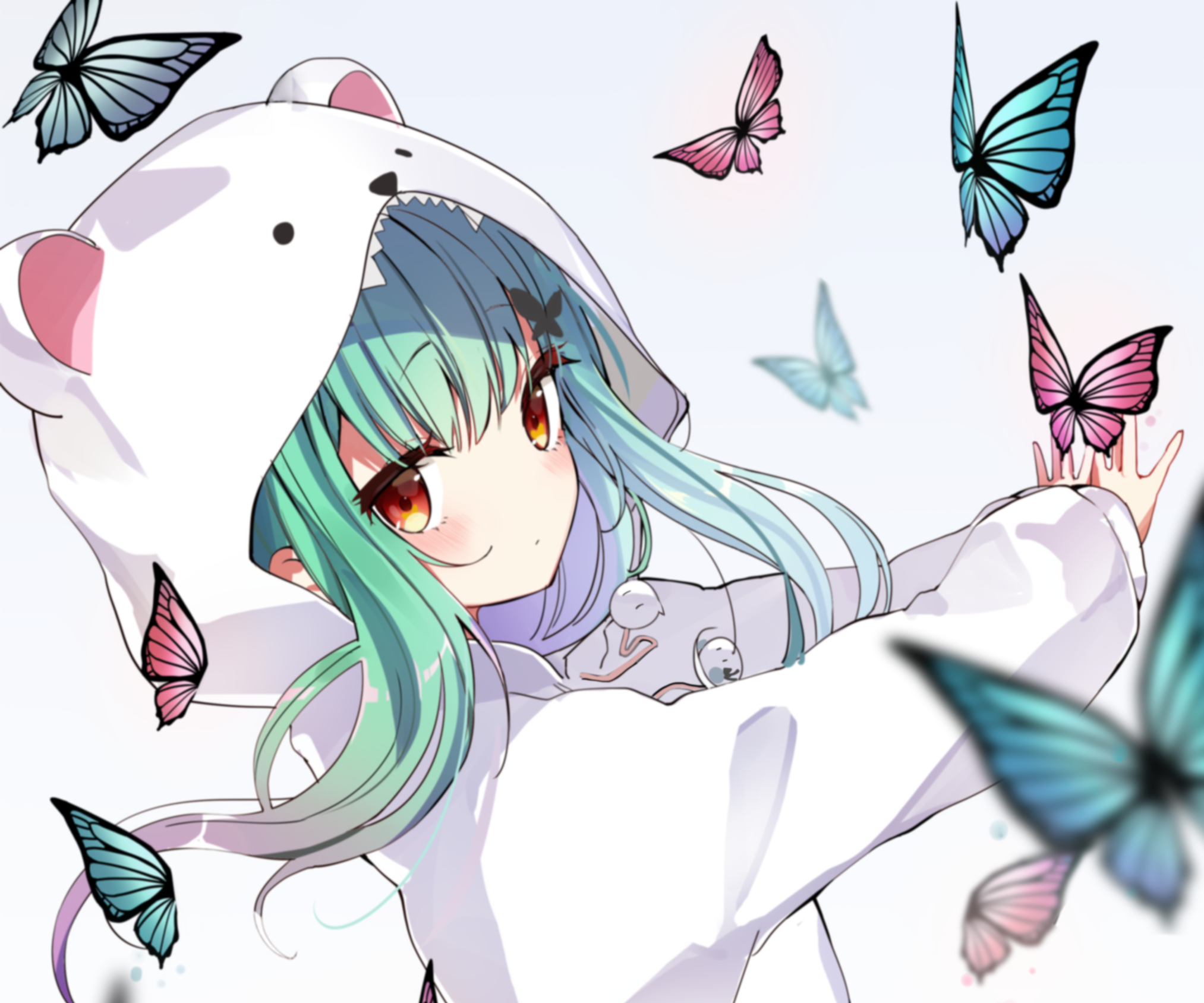 Uruha Rushia from Hololive with butterflies HD Wallpaper