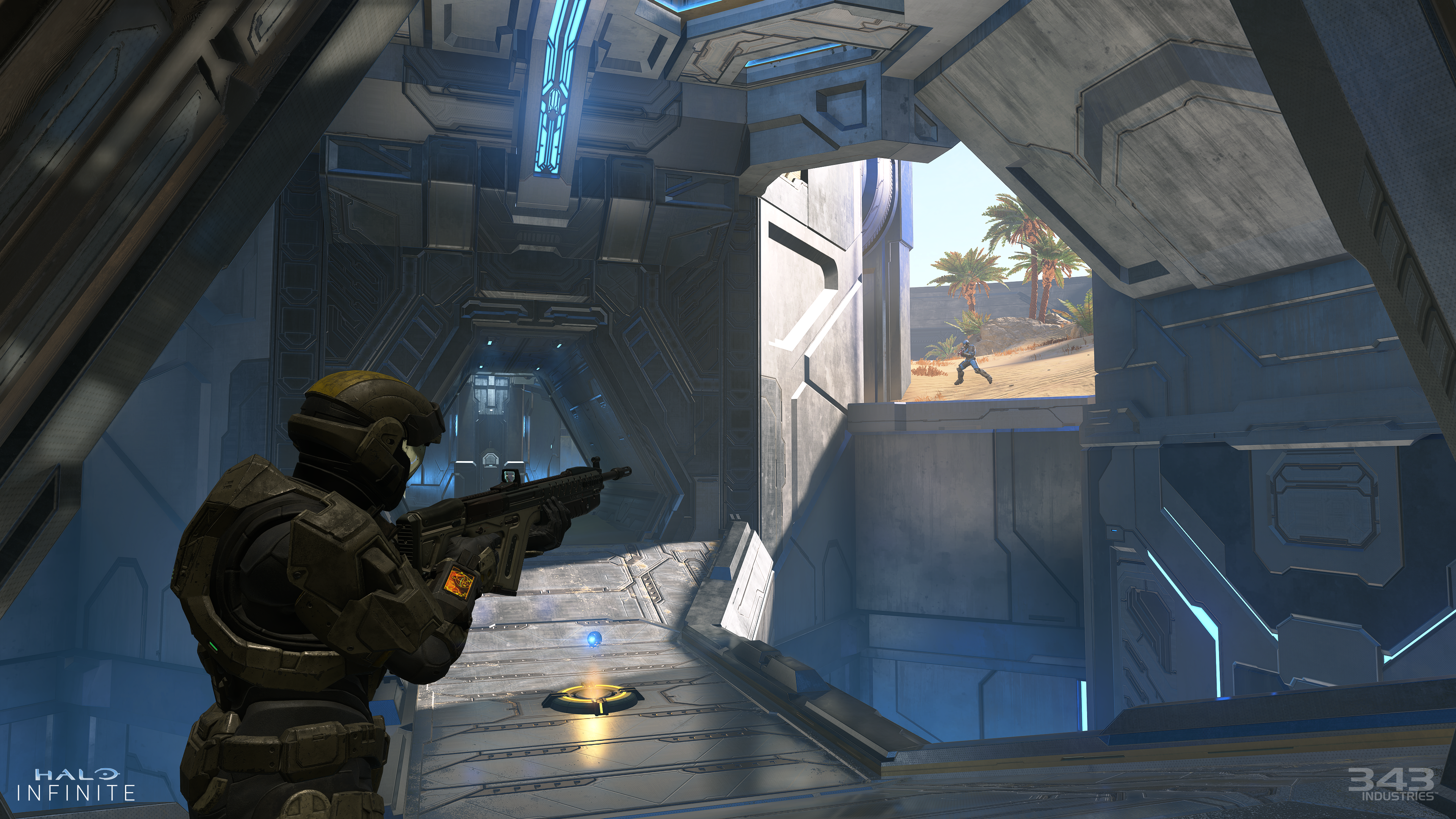 Spartan soldier aiming rifle in Halo Infinite 4K HD Wallpaper