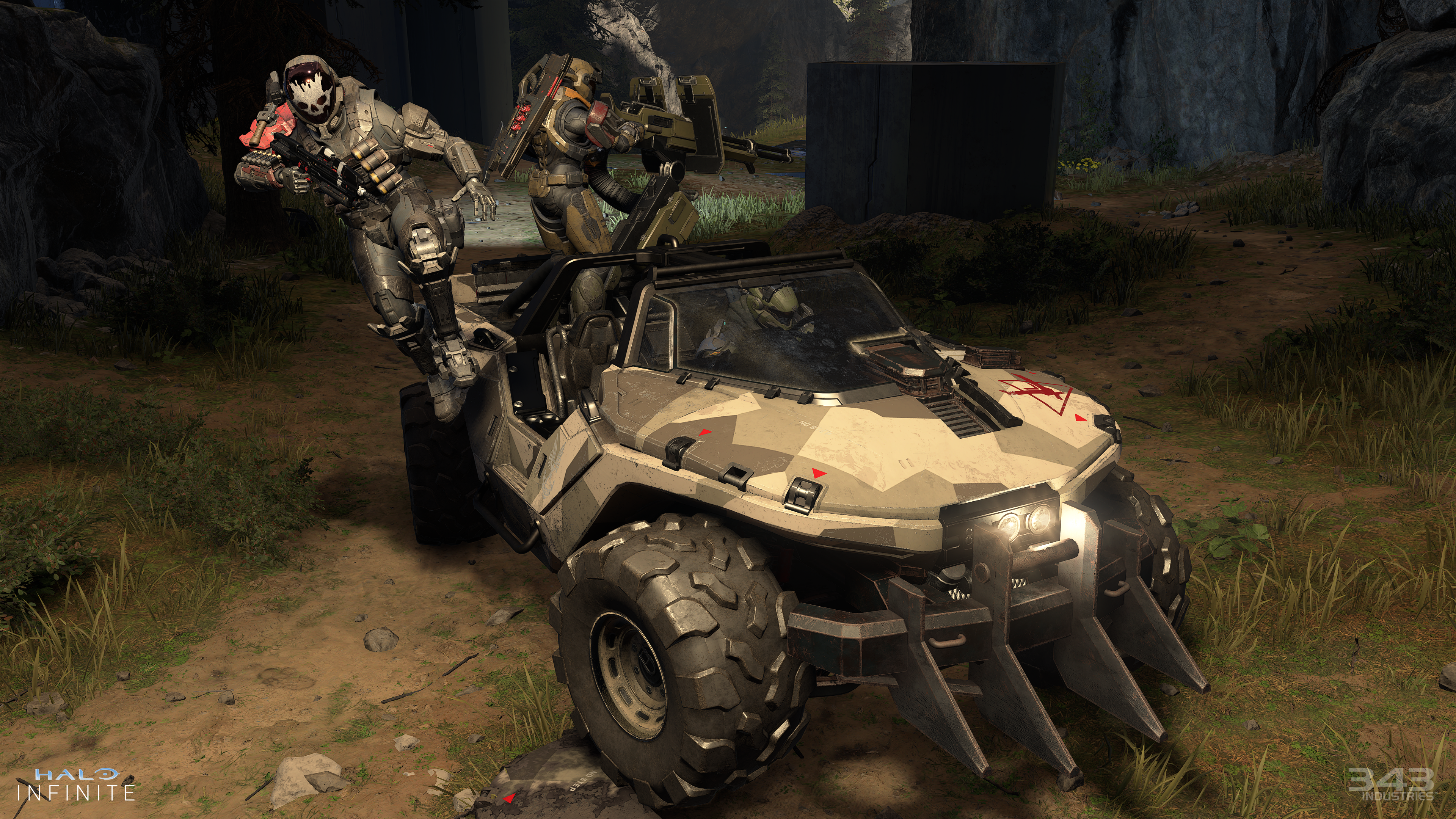 Master Chief and UNSC Warthog in Halo Infinite 4K HD Wallpaper