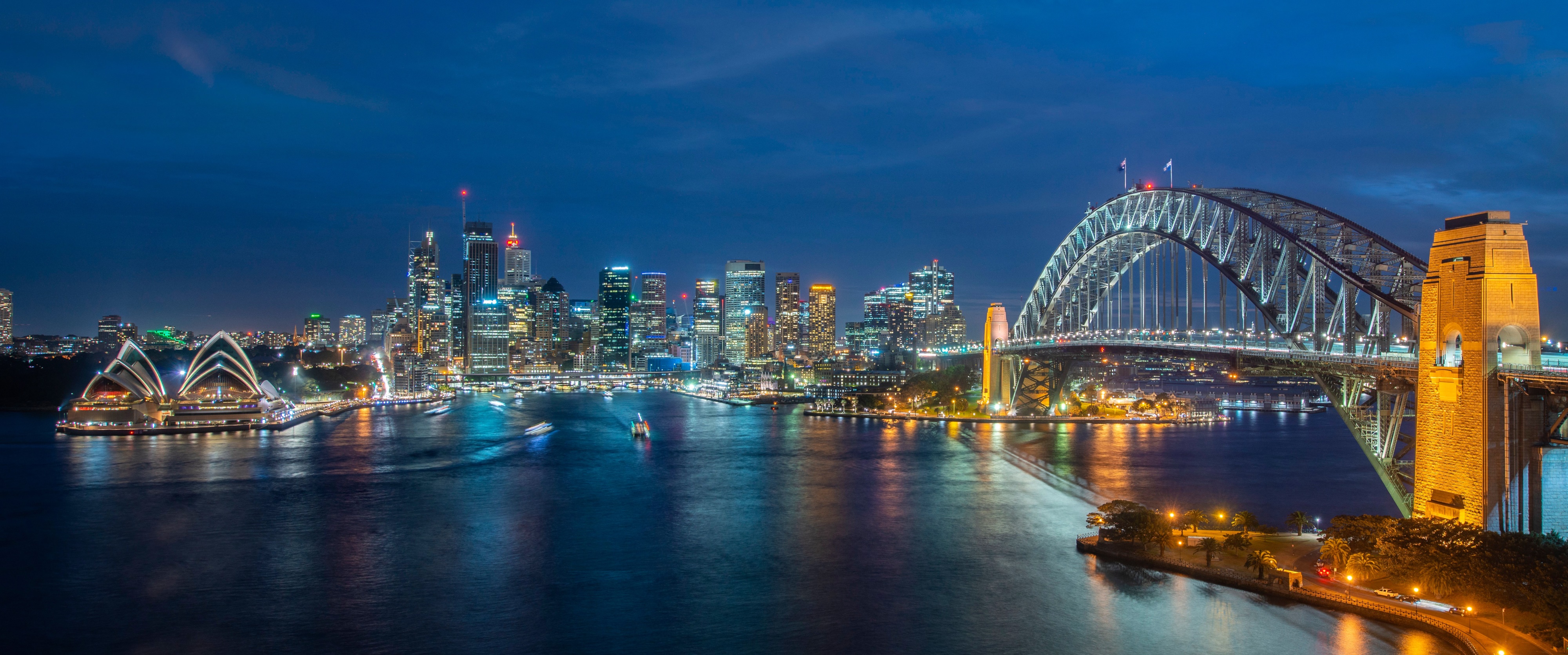 Sydney Opera House and Harbour Bridge at Night HD Wallpaper