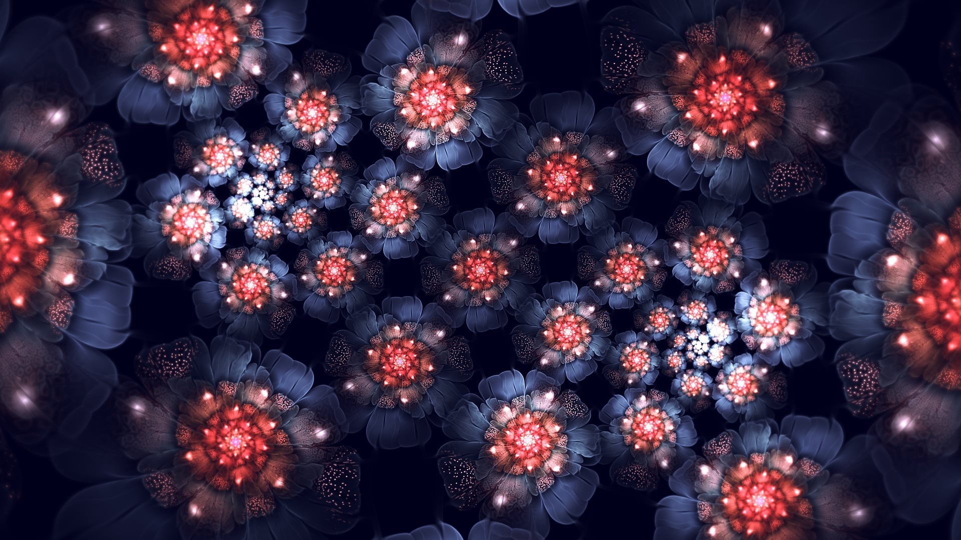 Fractal flowers with red and blue petals HD Wallpaper