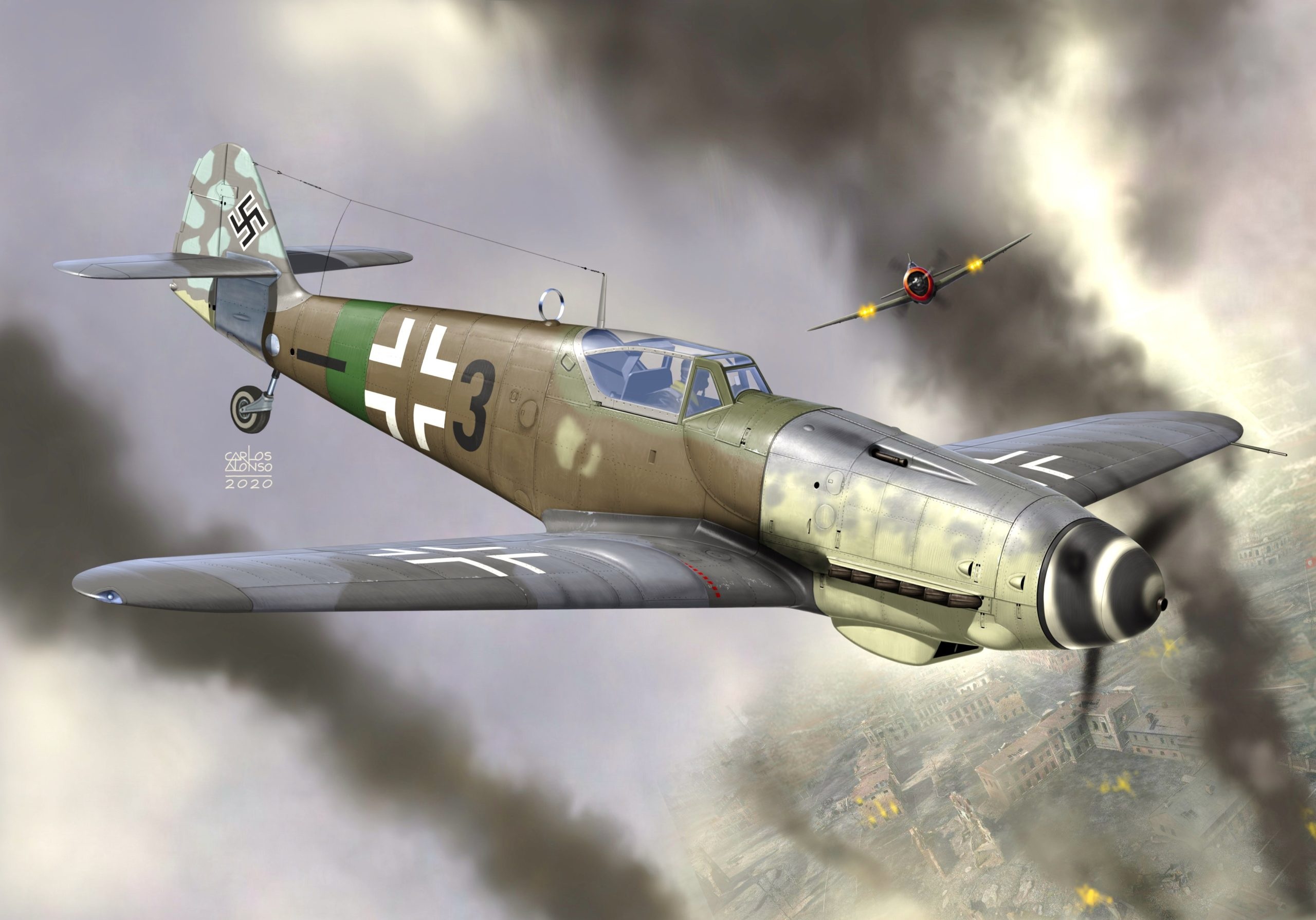 Messerschmitt Bf 109 in aerial combat HD Wallpaper