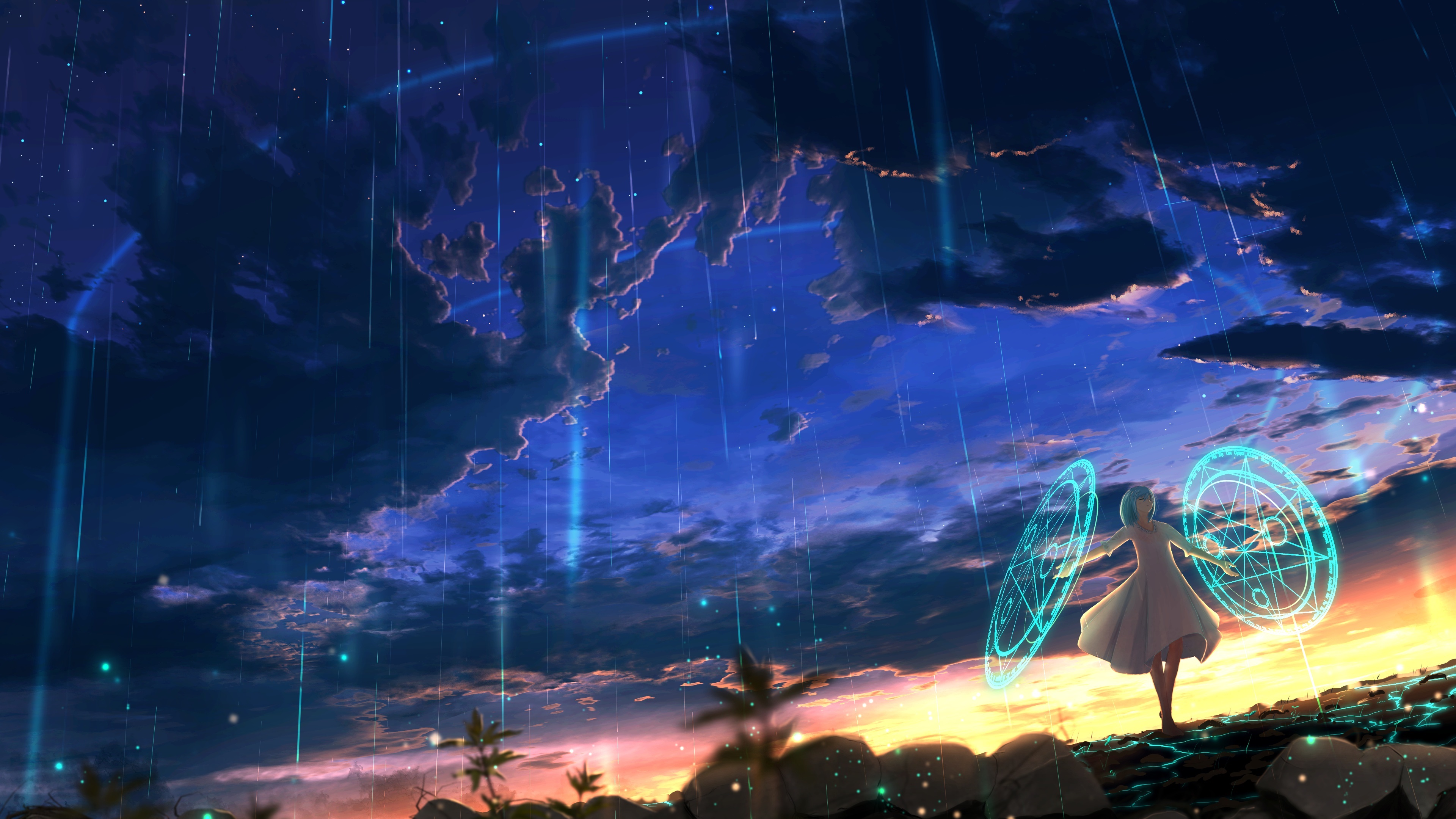 Girl with magic circles in the sky HD Wallpaper