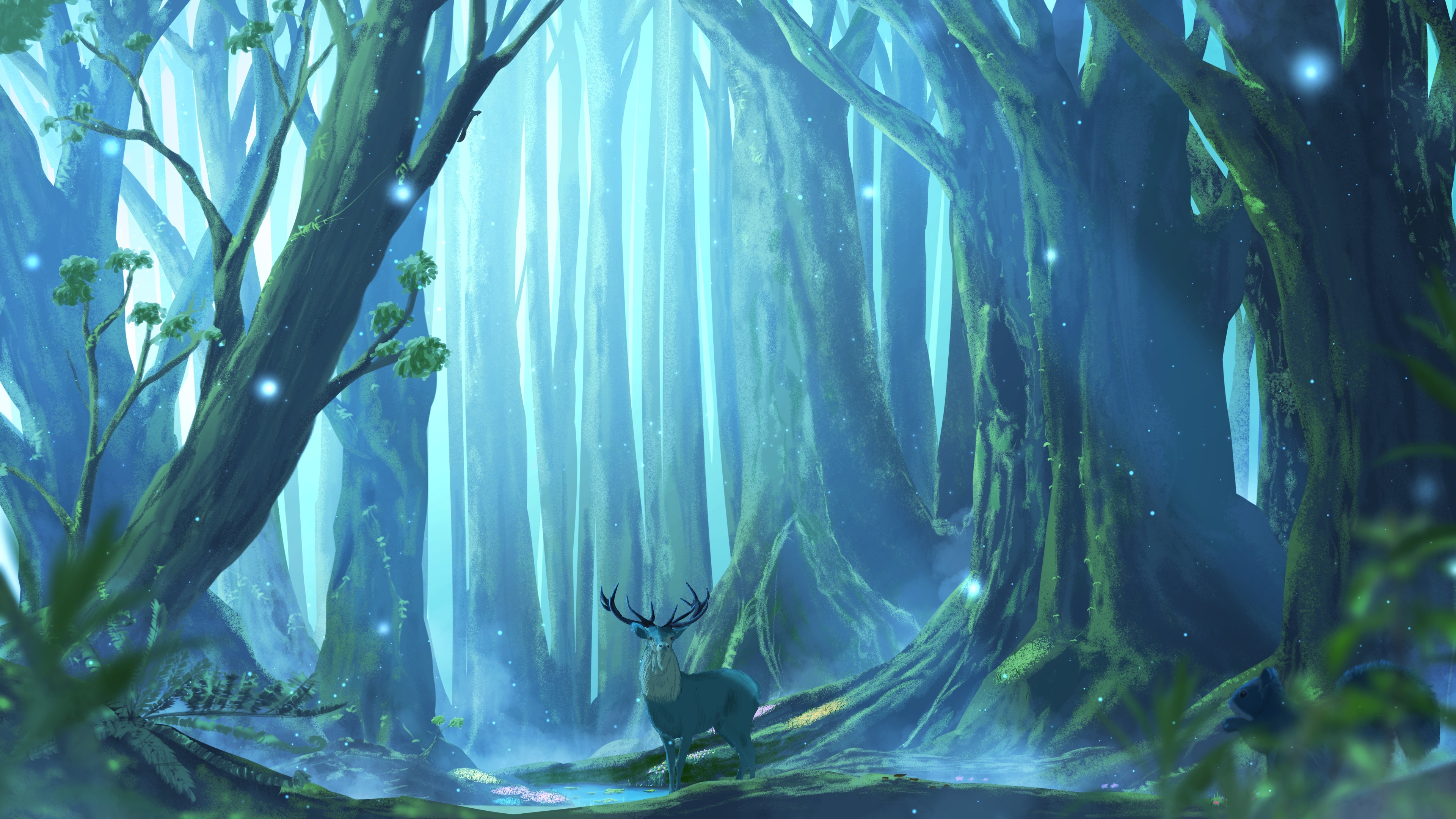 Fantasy Deer in a Mystical Forest 4K HD Wallpaper
