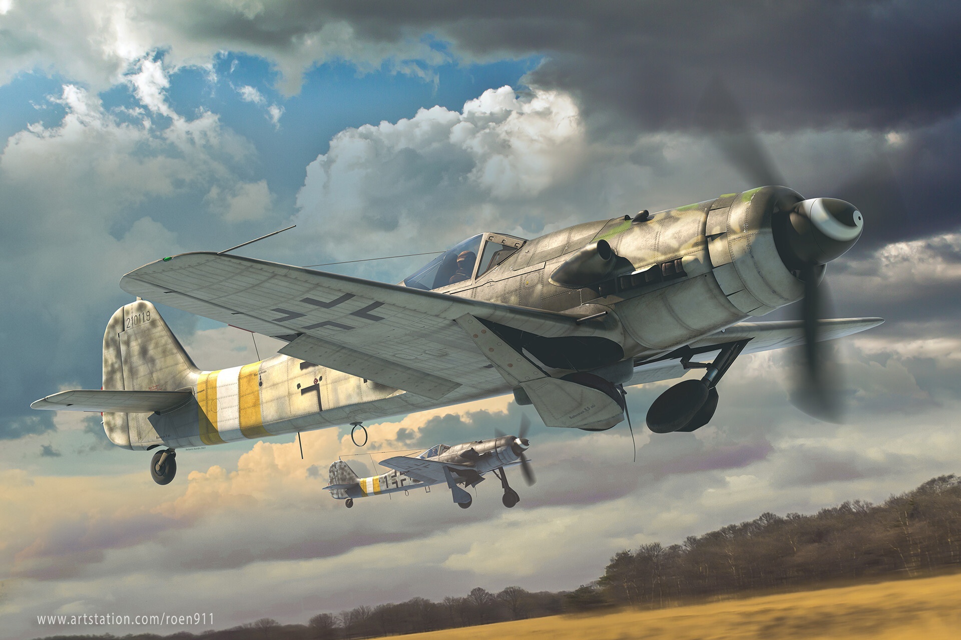 Two Focke-Wulf Fw 190 aircraft in flight HD Wallpaper