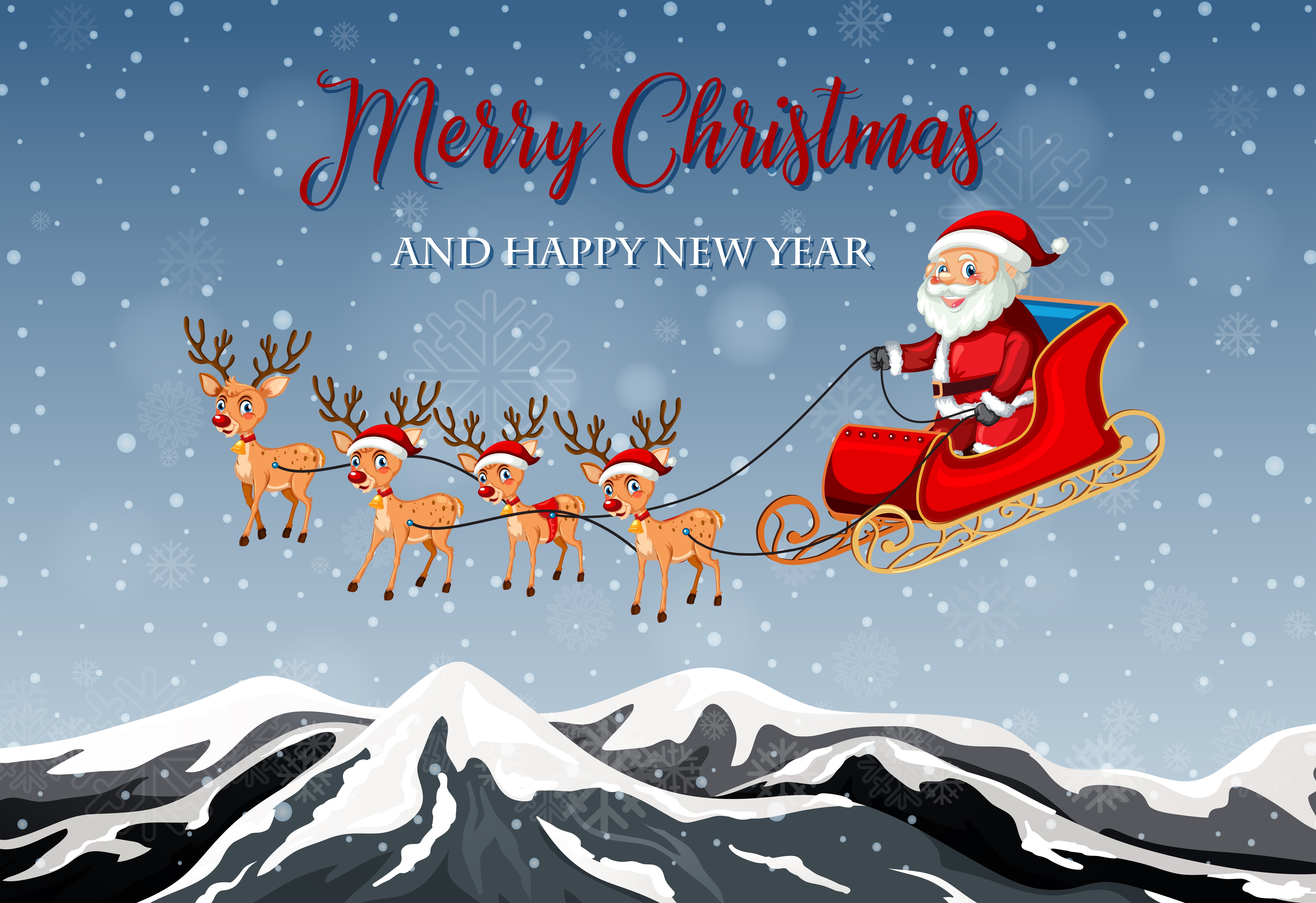Merry Christmas and Happy New Year Santa Sleigh HD Wallpaper