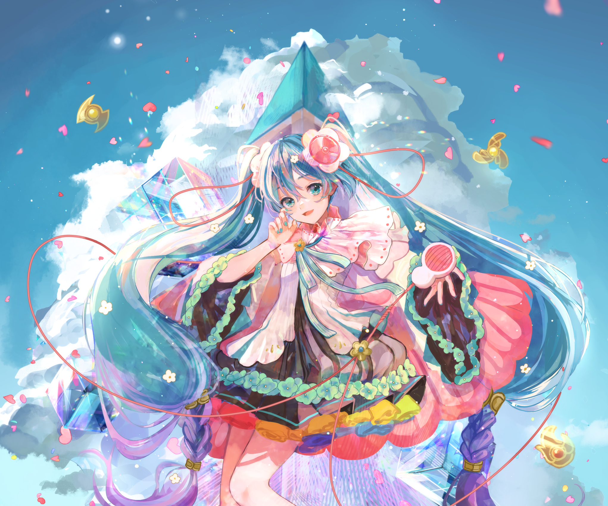 Hatsune Miku with Crystal Structures HD Wallpaper