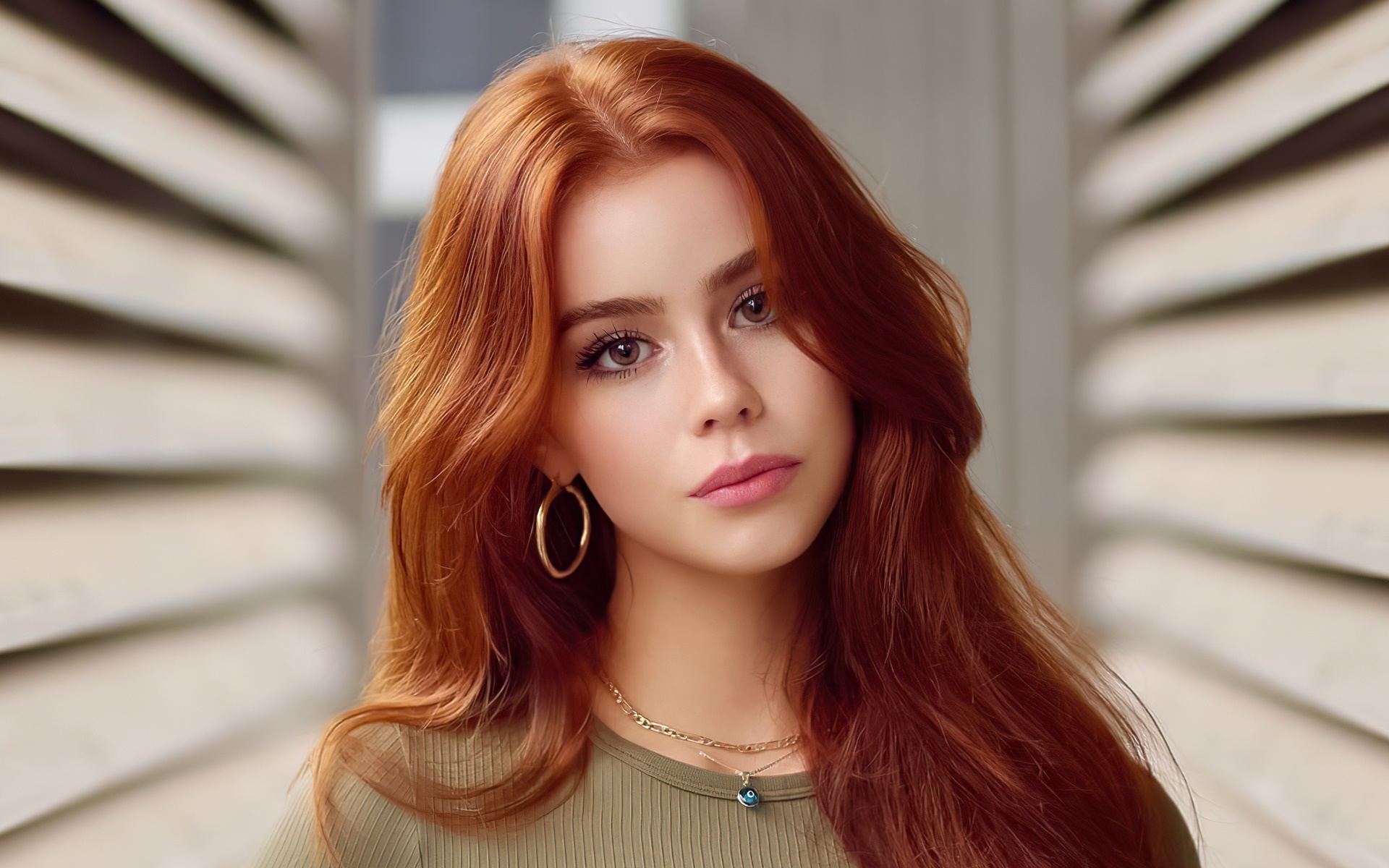 Portrait of a Redhead Model with Golden Hoop HD Wallpaper