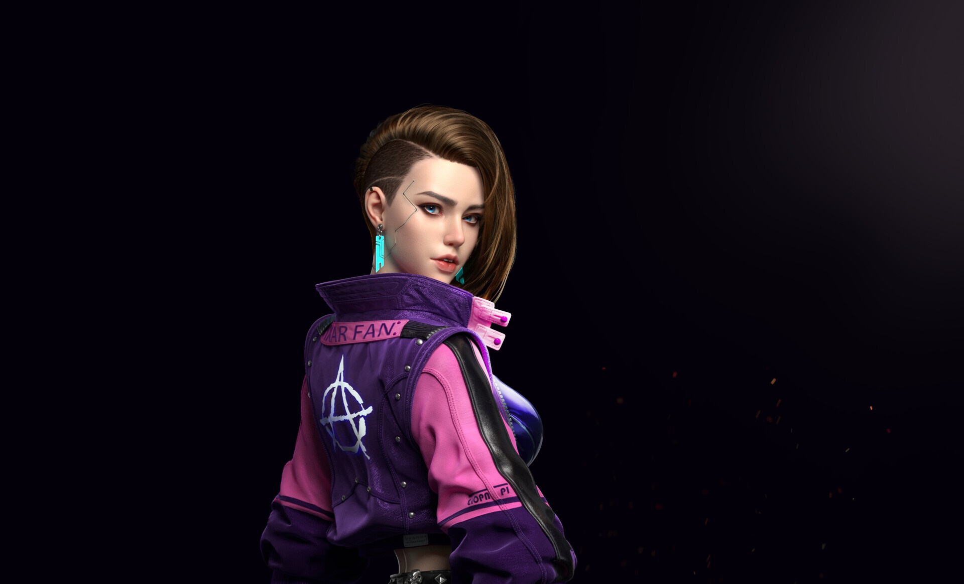 Cyberpunk Girl with Anarchy Symbol Jacket HD Wallpaper