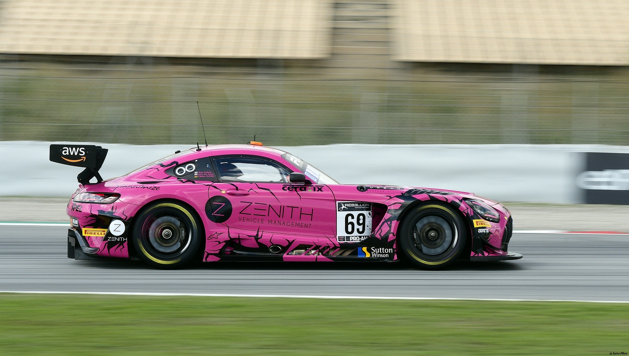 Pink Mercedes-AMG GT3 Race Car with AWS Livery HD Wallpaper