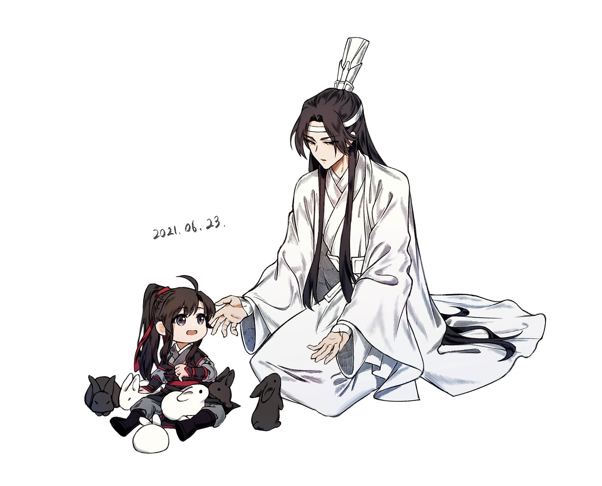 Wei Ying and Lan Zhan from Mo Dao Zu Shi with rabbits HD Wallpaper