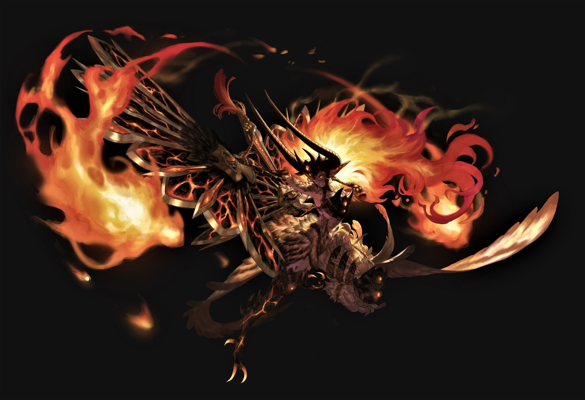 Dark Demon with Fiery Wings HD Wallpaper