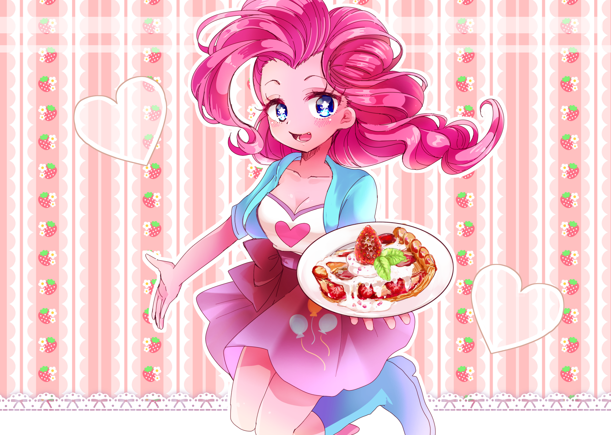Pinkie Pie from My Little Pony: Equestria Girls holding a strawberry tart HD Wallpaper